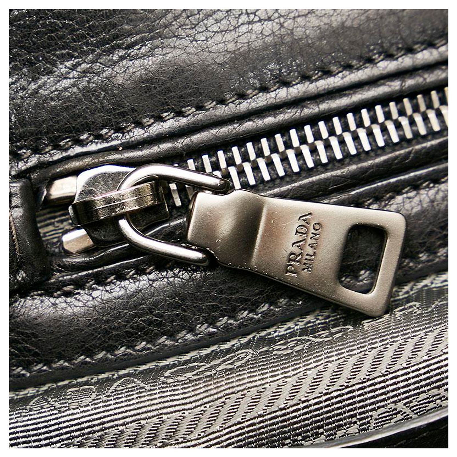 Prada Glace Calf Twin Pocket Tote BN2619 Black Leather Pony-style 