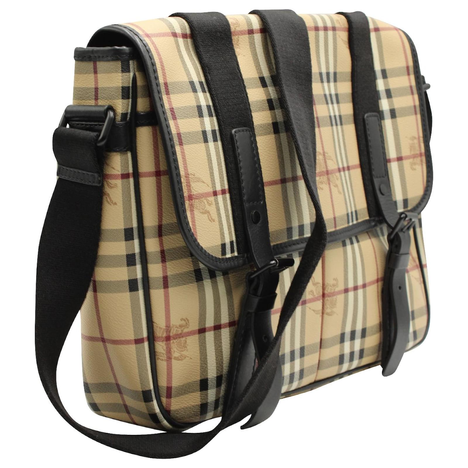 BURBERRY Leather-Trimmed Checked Coated-Canvas Messenger Bag for Men