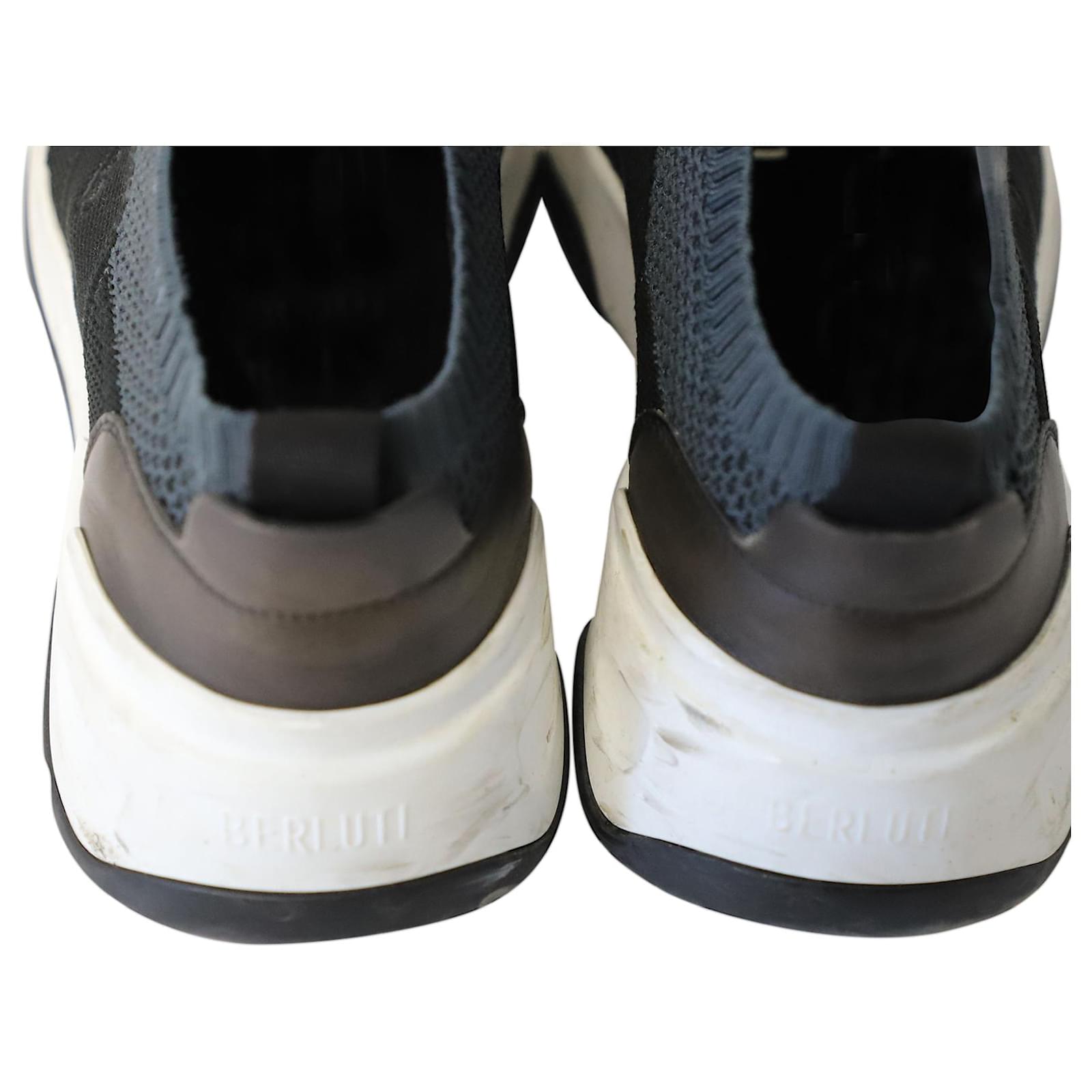 Berluti Shadow Leather Trimmed Low Top Sneakers in Black and Blue ...