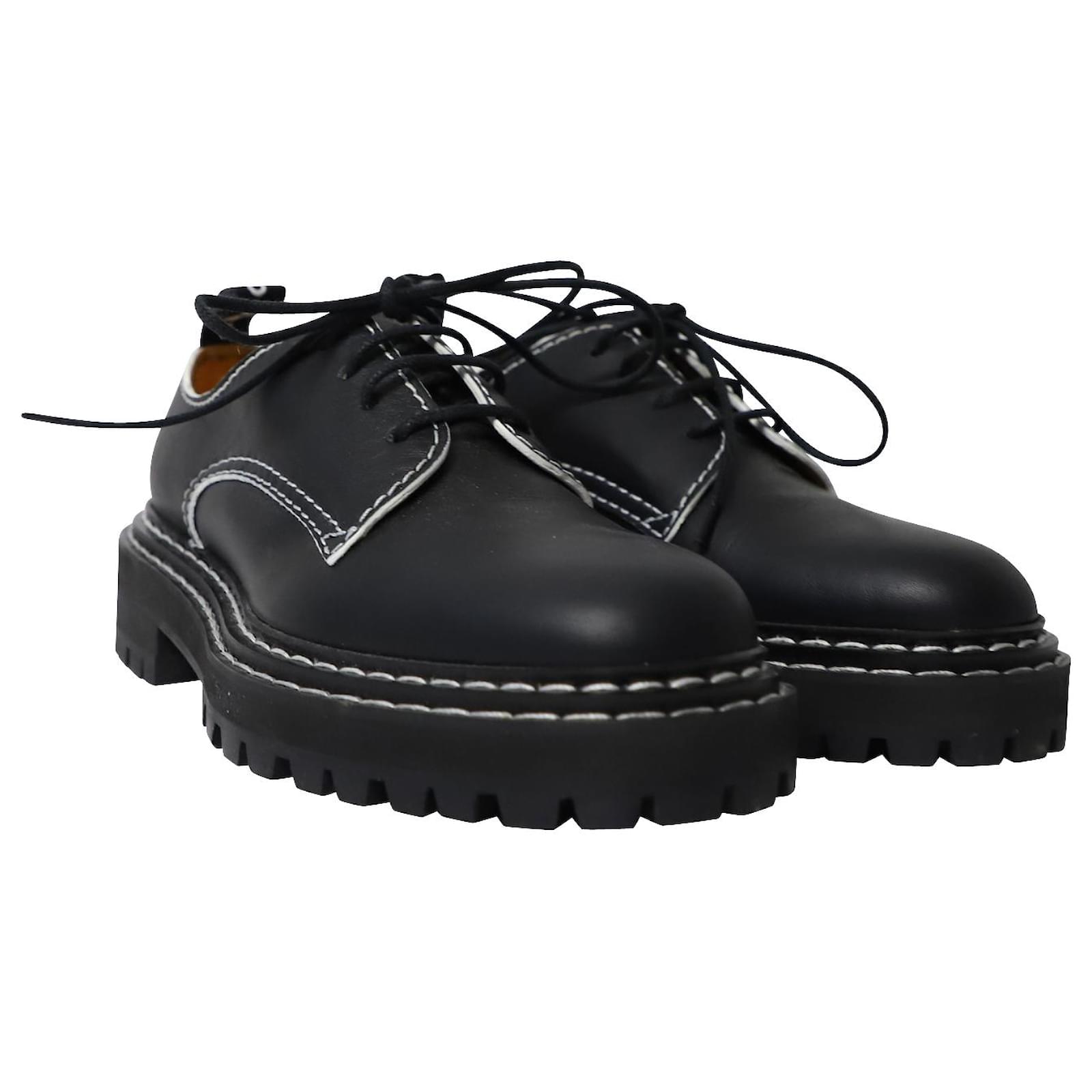 Proenza Schouler Marmy Topstitched Brogues in Black Leather