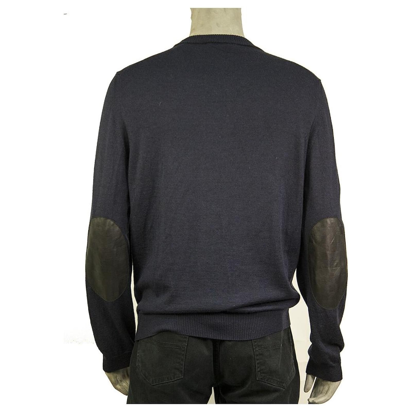 LOUIS VUITTON Men's Signature Crewneck Blue Sweater 100% Wool