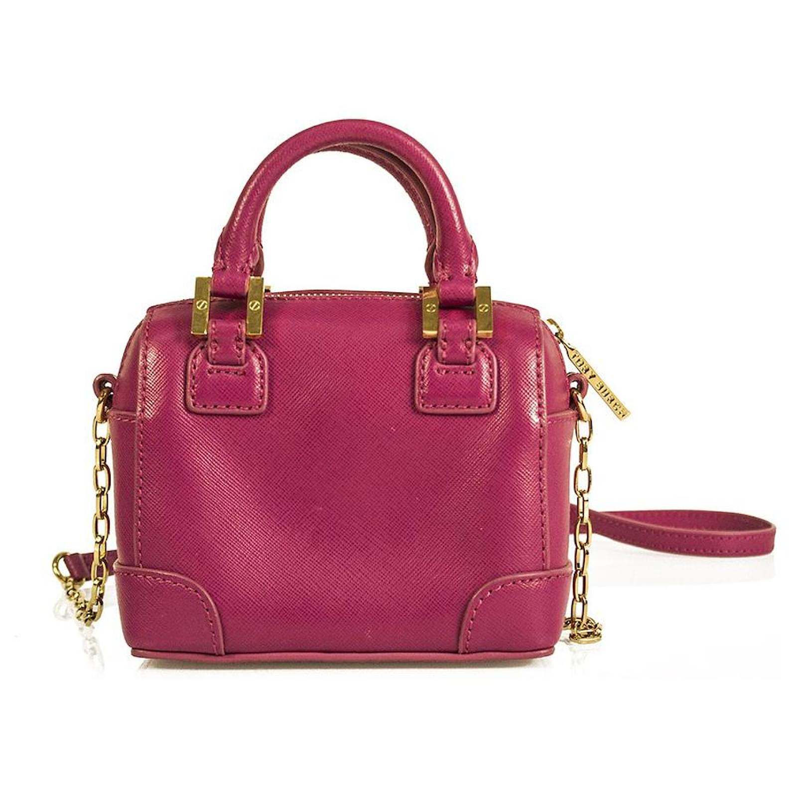 Tory Burch Fuchsia pink Leather Mini Satchel Chain Strap Shoulder ...