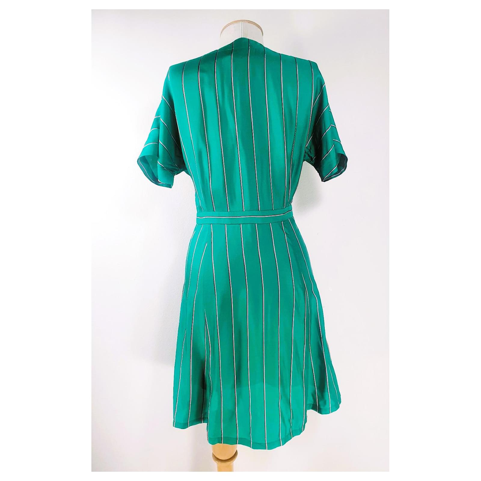 Sessun Menthol Stripe Viscose Dress Green ref.781916 - Joli Closet