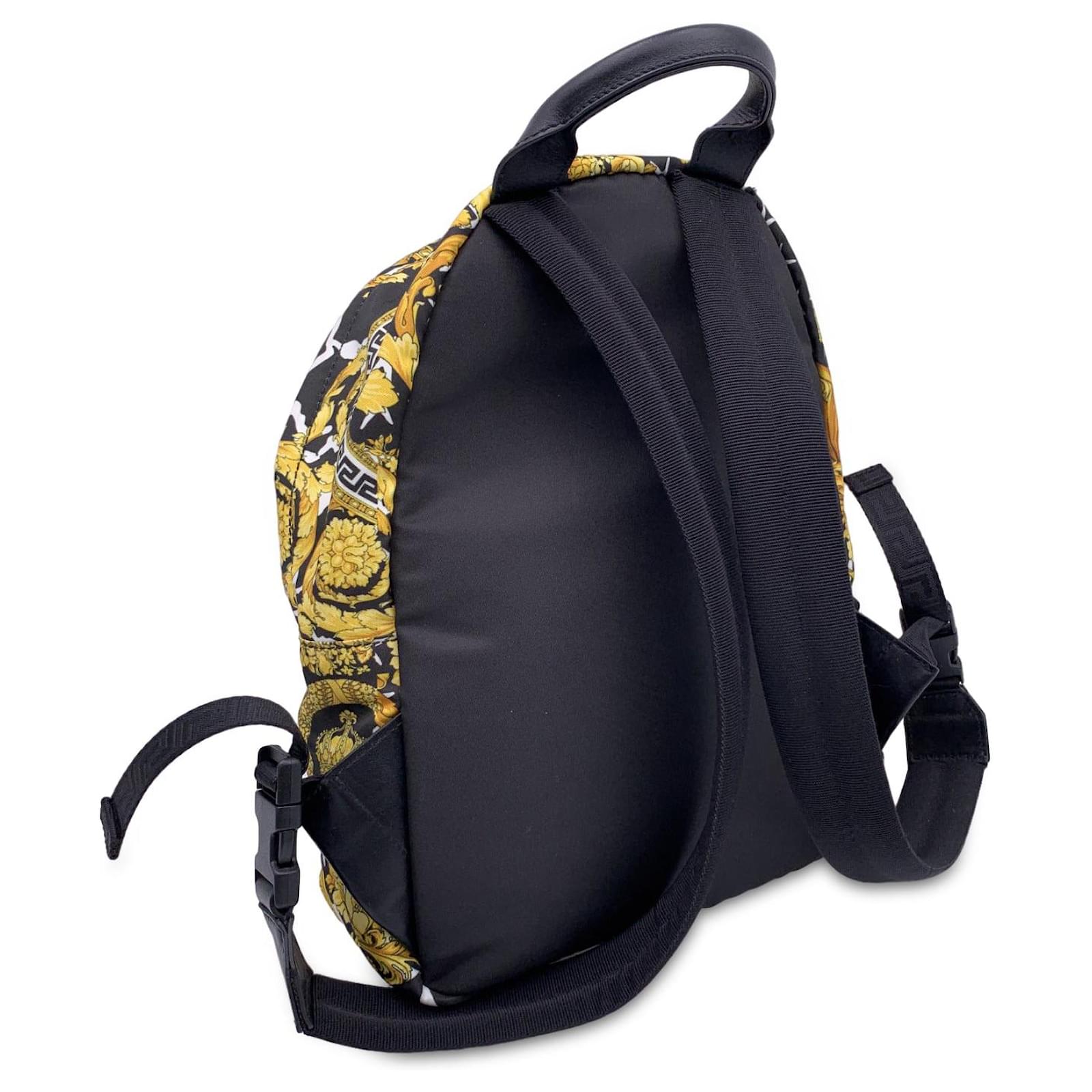 Versace Baroque Nylon Canvas Medusa Backpack Shoulder Bag Black