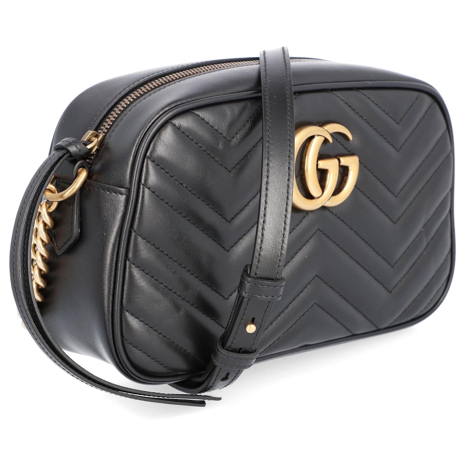 Gucci GG Marmont small matelassé shoulder bag in black leather ref ...
