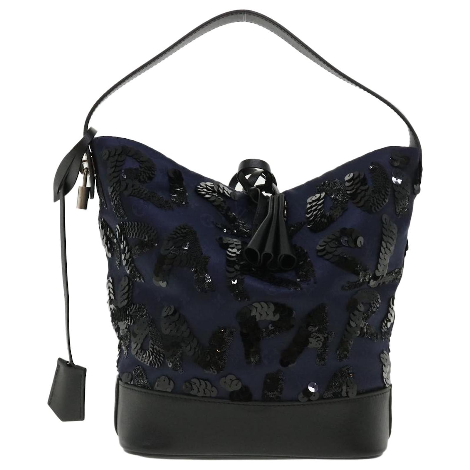 LOUIS VUITTON Louis Vuitton Ange MM handbag M92101 monogram satin black  silver metal fittings purse