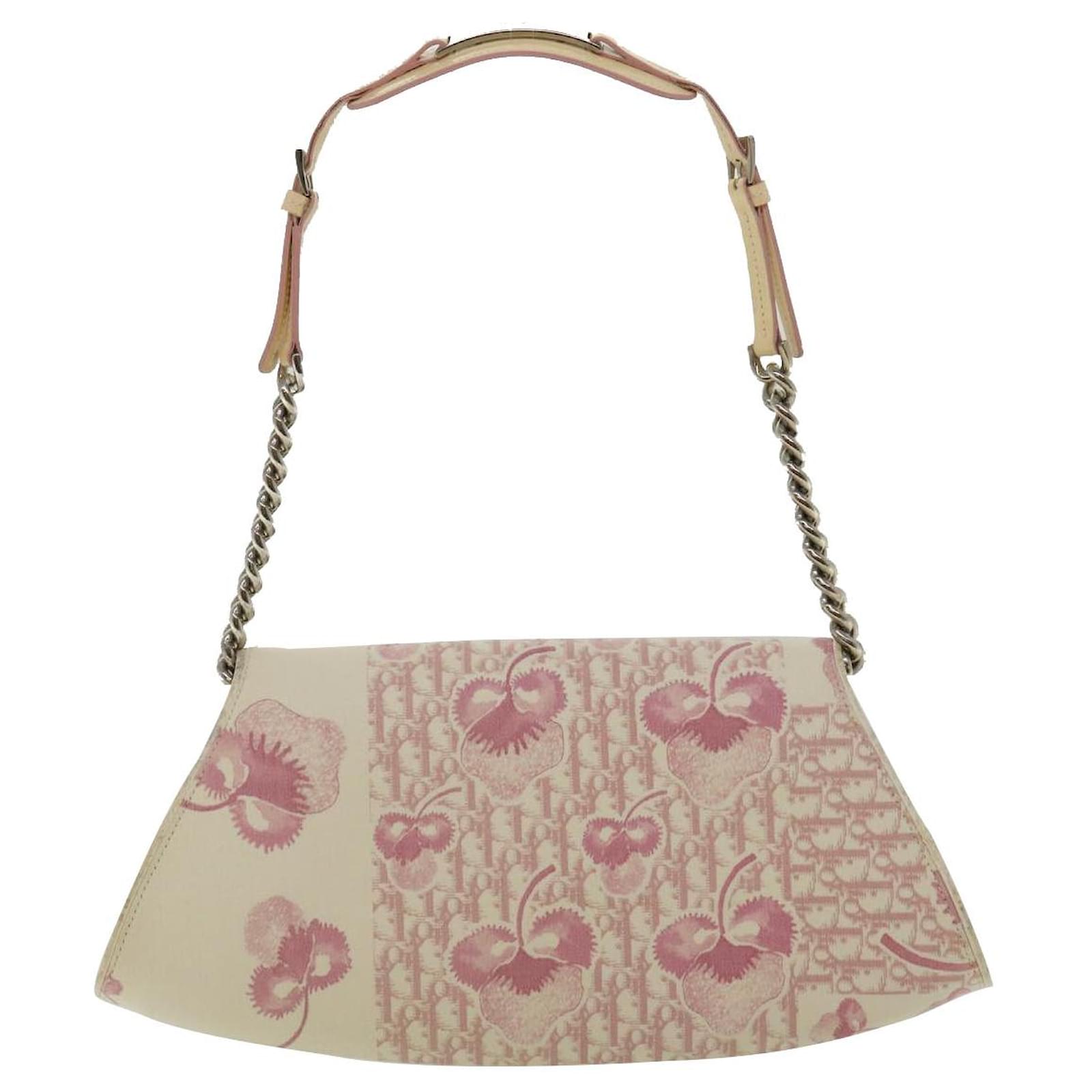 Christian Dior Trotter Canvas Chain Flower Shoulder Bag Pink
