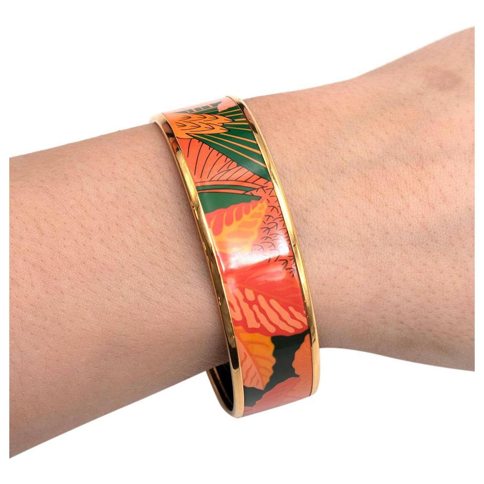 Bracelet Rigide Vintage Métal Argenté émail Bleu Et Orange Jonc Bohème