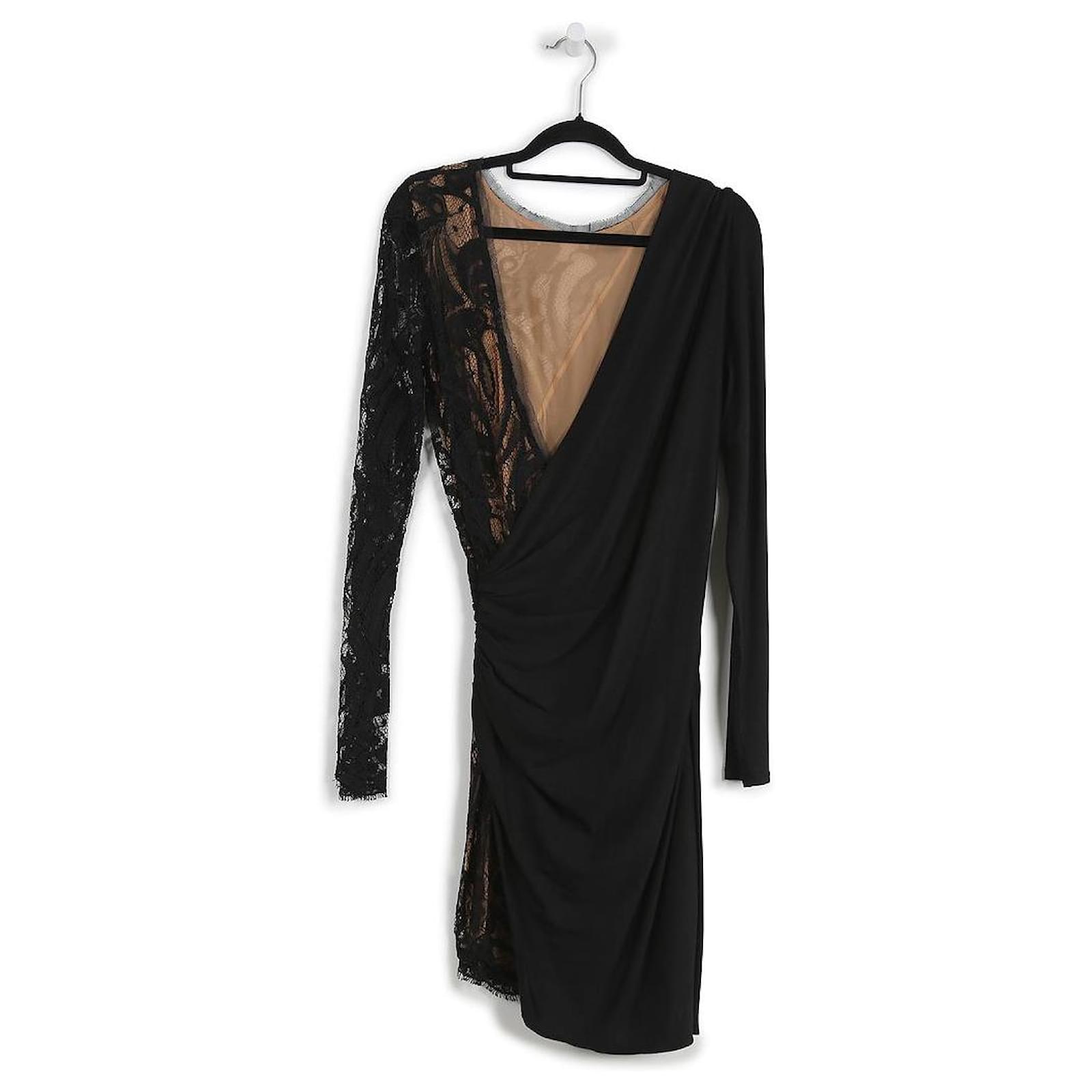 Emilio Pucci Black Wool & Lace Sinched Dress With Long Sleeves ref ...