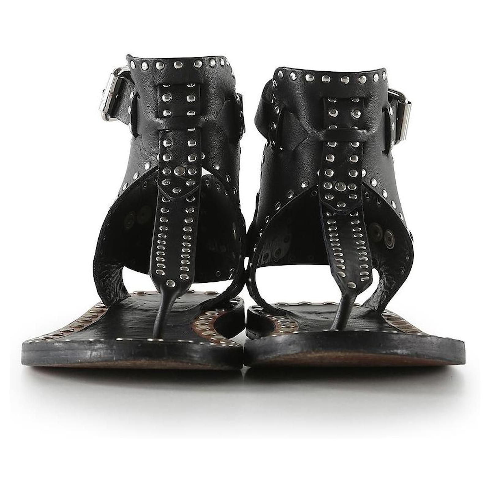 Isabel Marant Black Leather Studded Gladiator Flat Sandals ref