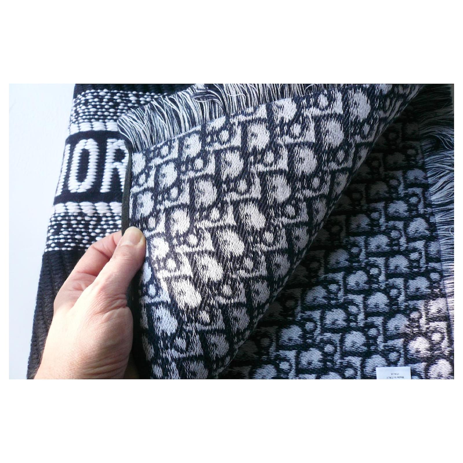 Dior Oblique University Reversible Scarf Gray Wool and Silk