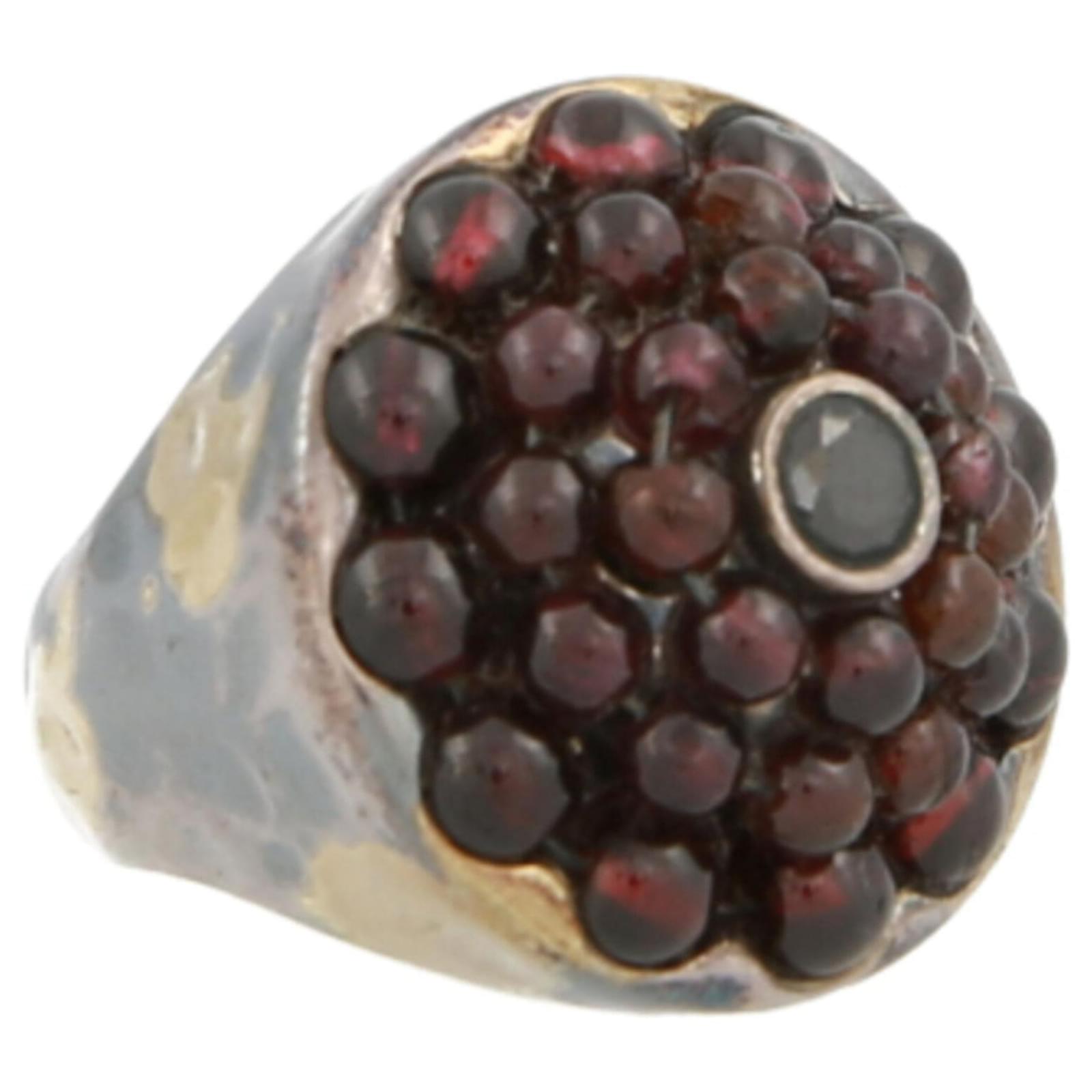 Bague vintage en verre incrusté d'argent