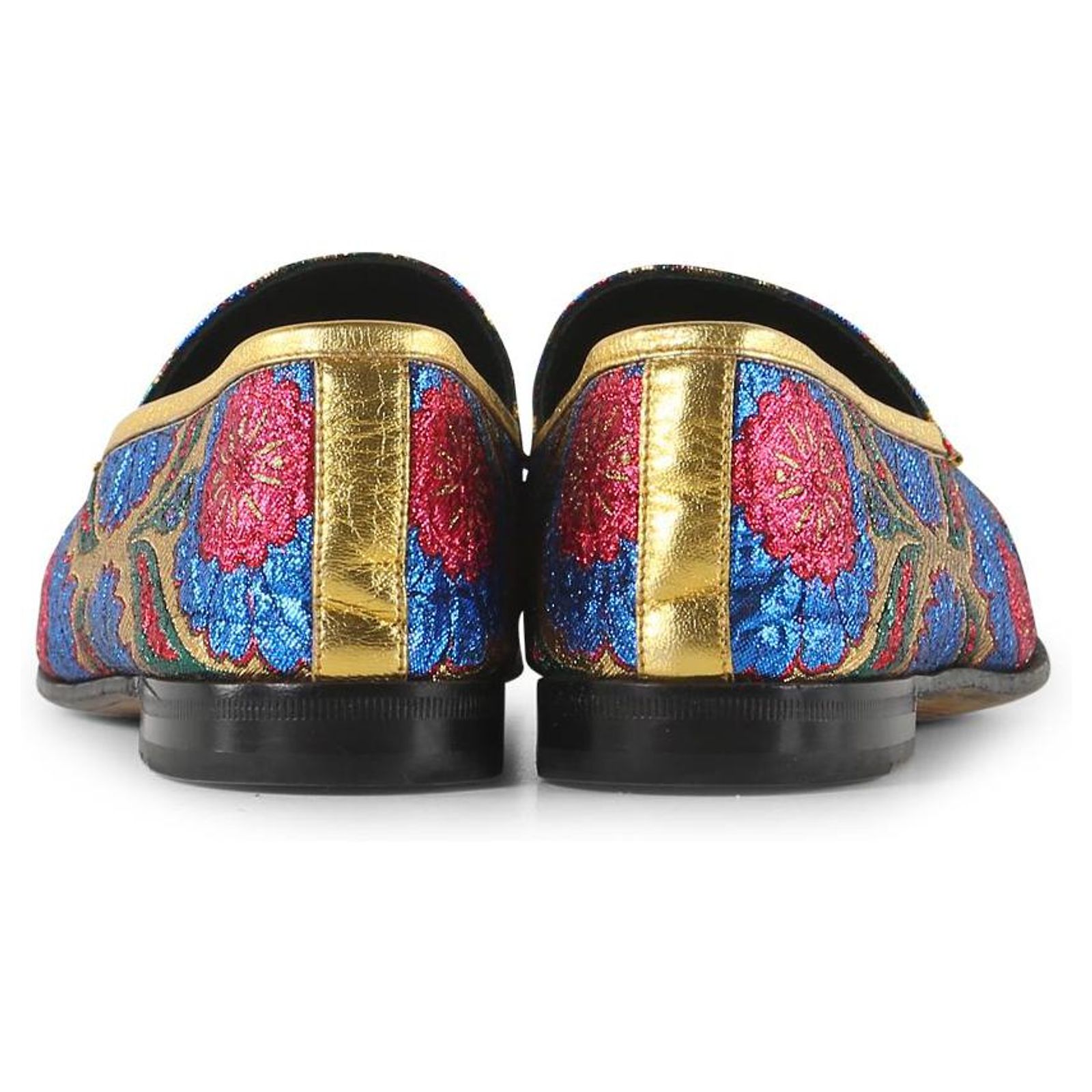 Gucci Floral Brocade Ribbon Loafers in Black, Gold, Blue & Red Gucci Multicolor Floral Brocade Fabric Horsebit Jordaan  main image 2