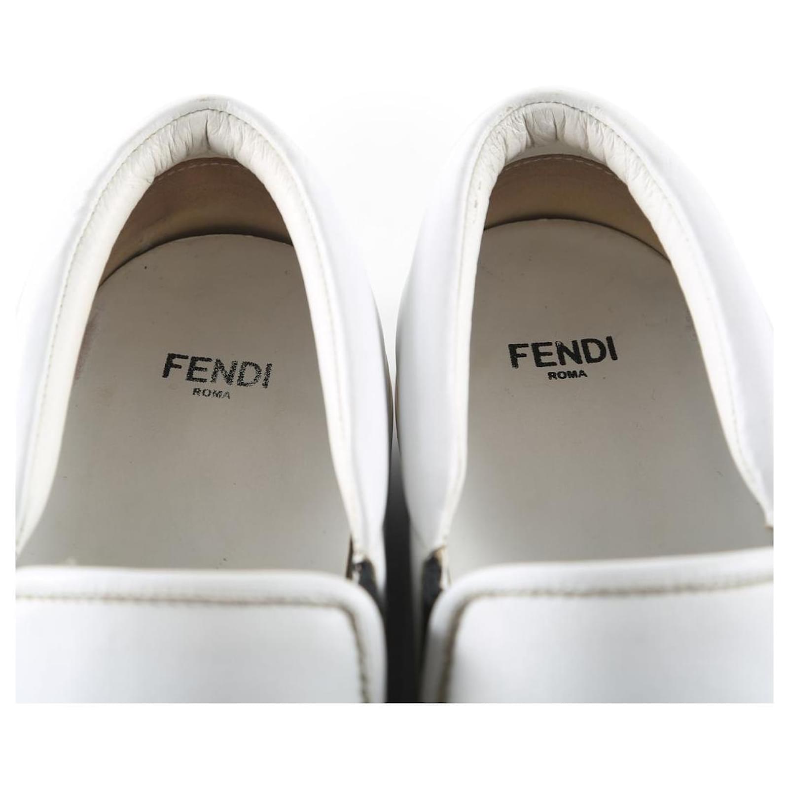 Fendi White Leather Monster 3D Eyes Slip On Sneakers ref