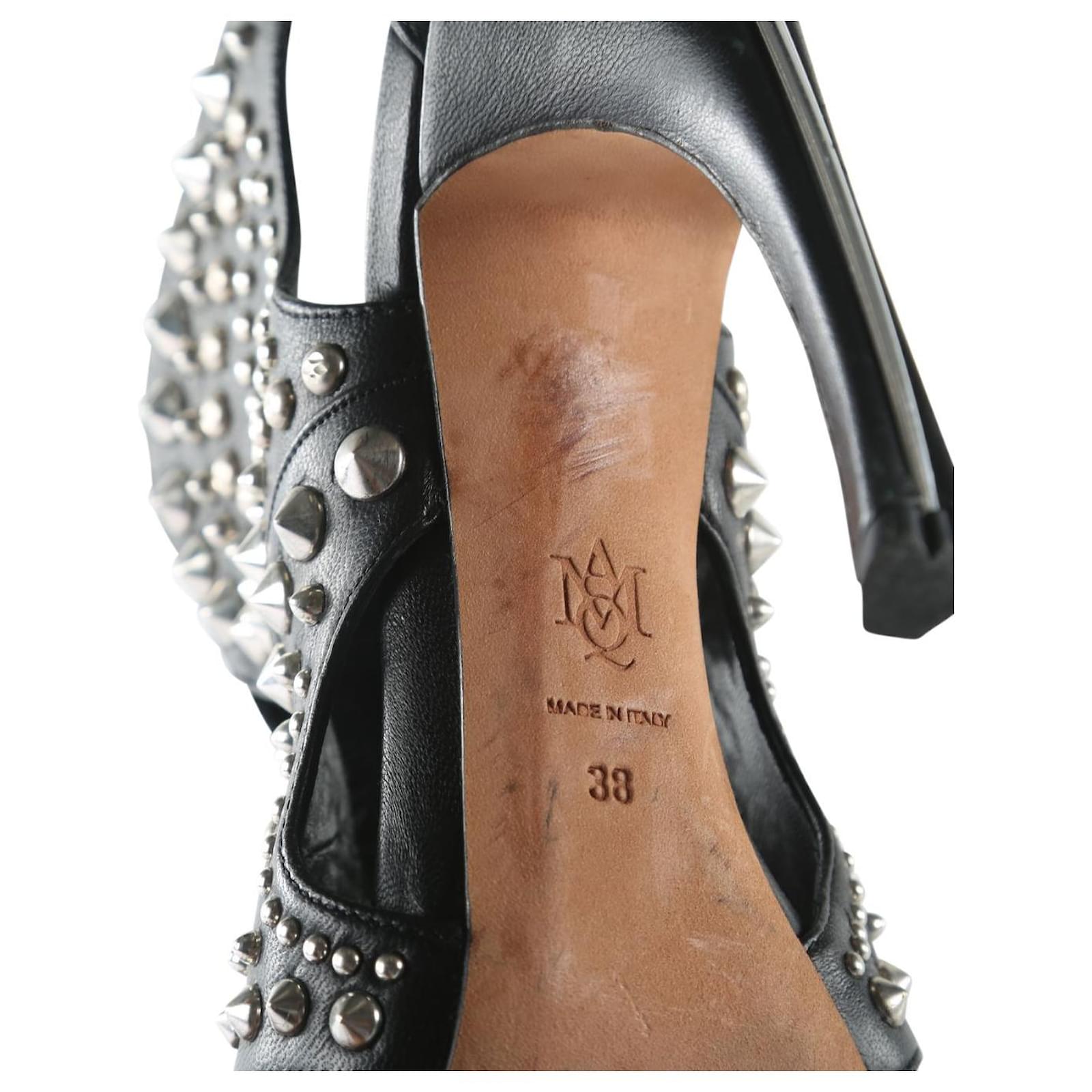 Alexander Mcqueen Black Leather Studded Sandals ref.790803
