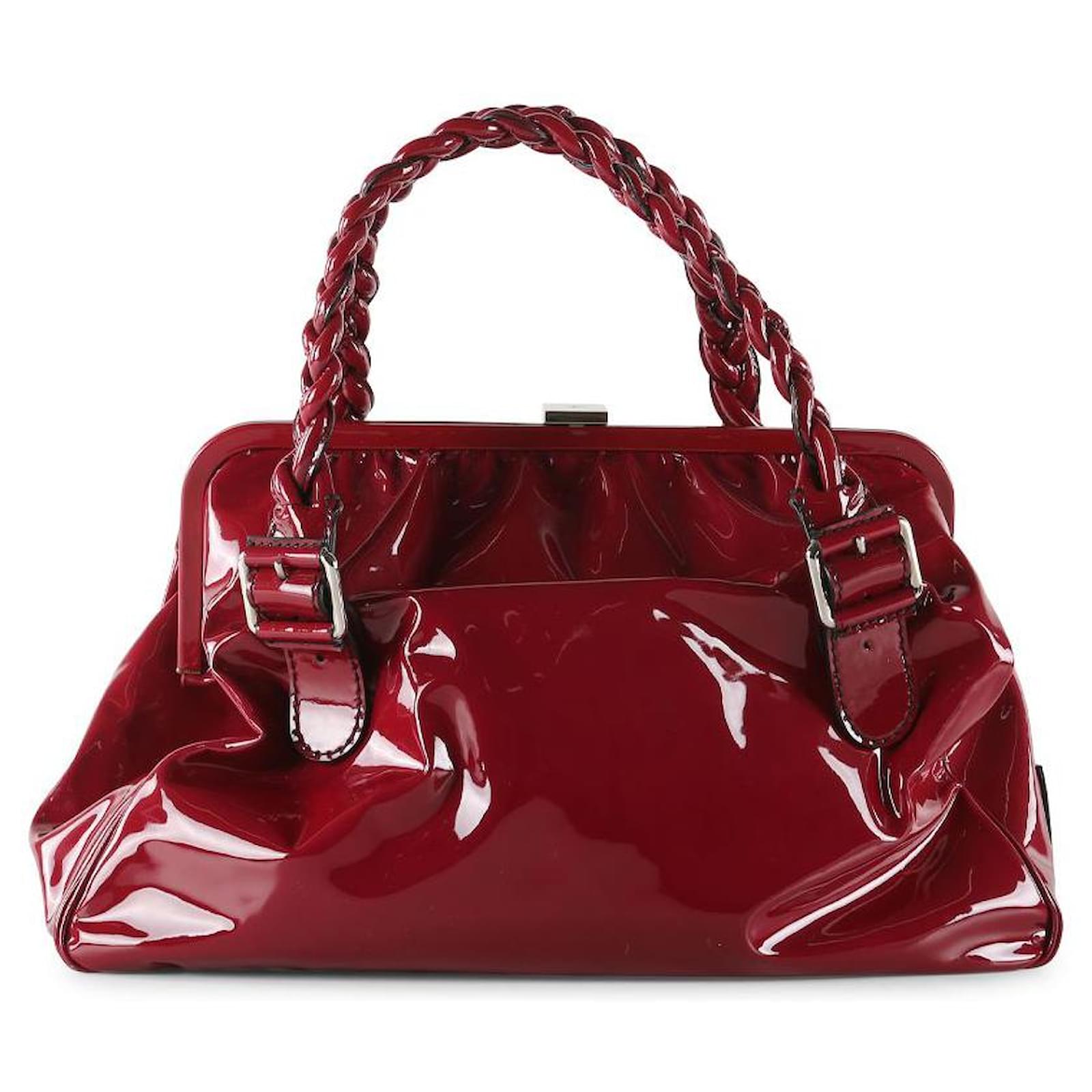 Valentino Garavani Burgundy Patent Leather Histoire Frame Tote Bag Red ...