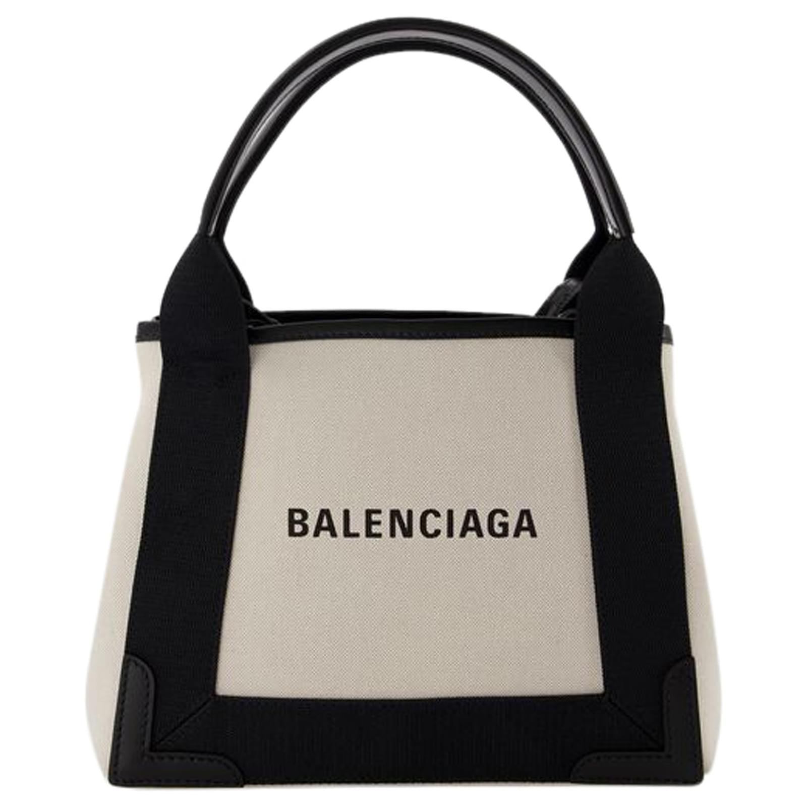 Navy Cabas S Bag - Balenciaga - Natural/ Black - Canva Beige Cloth ref ...