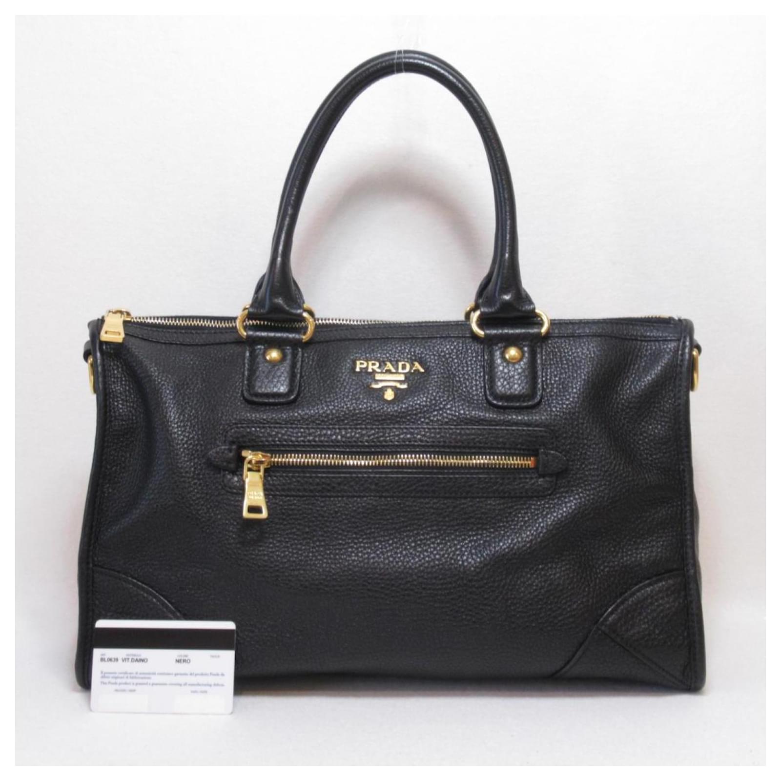 Prada Vitello Daino Tasche Schwarz Kalbahnliches Kalb ref.795681 Joli Closet