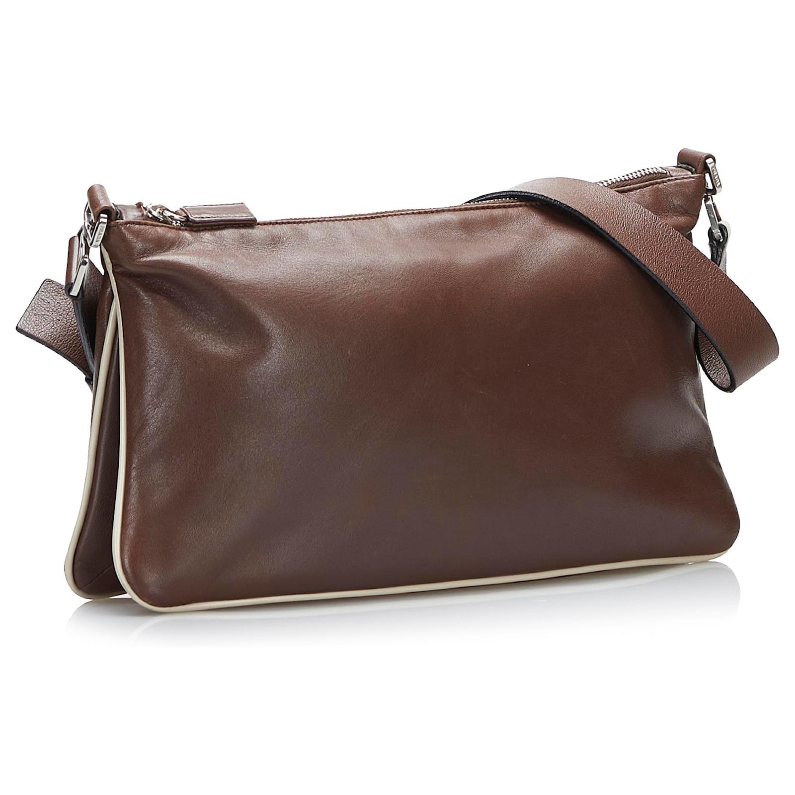 Prada Brown Leather Shoulder Bag Dark brown Ponystyle calfskin ref