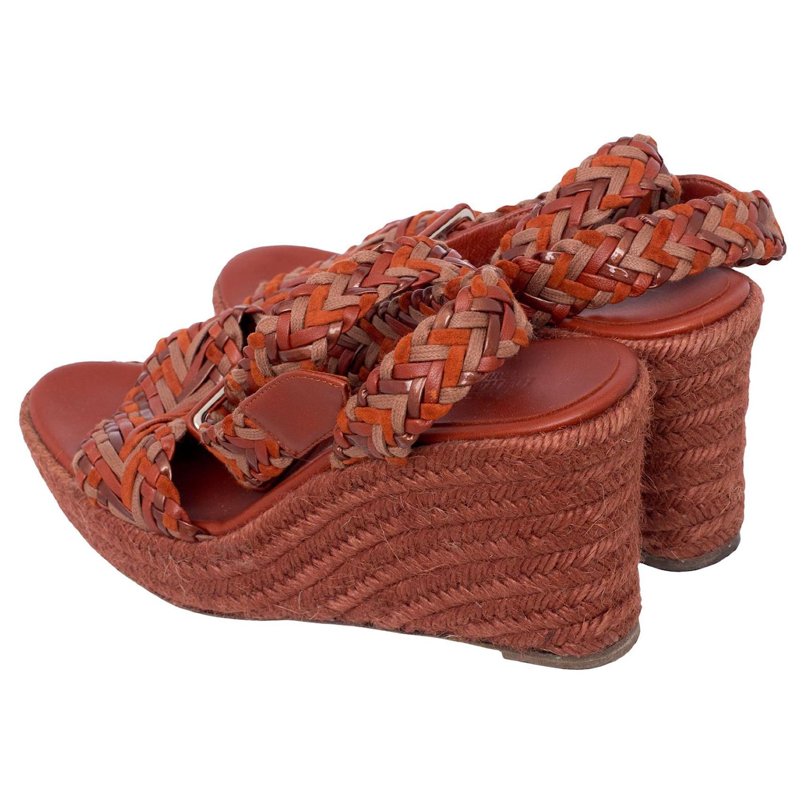 Sandales Compensées Femme A. GIANNETTI En Cuir Marron - Taille 8.5 US - Fabriquées En Italie (Occasion)