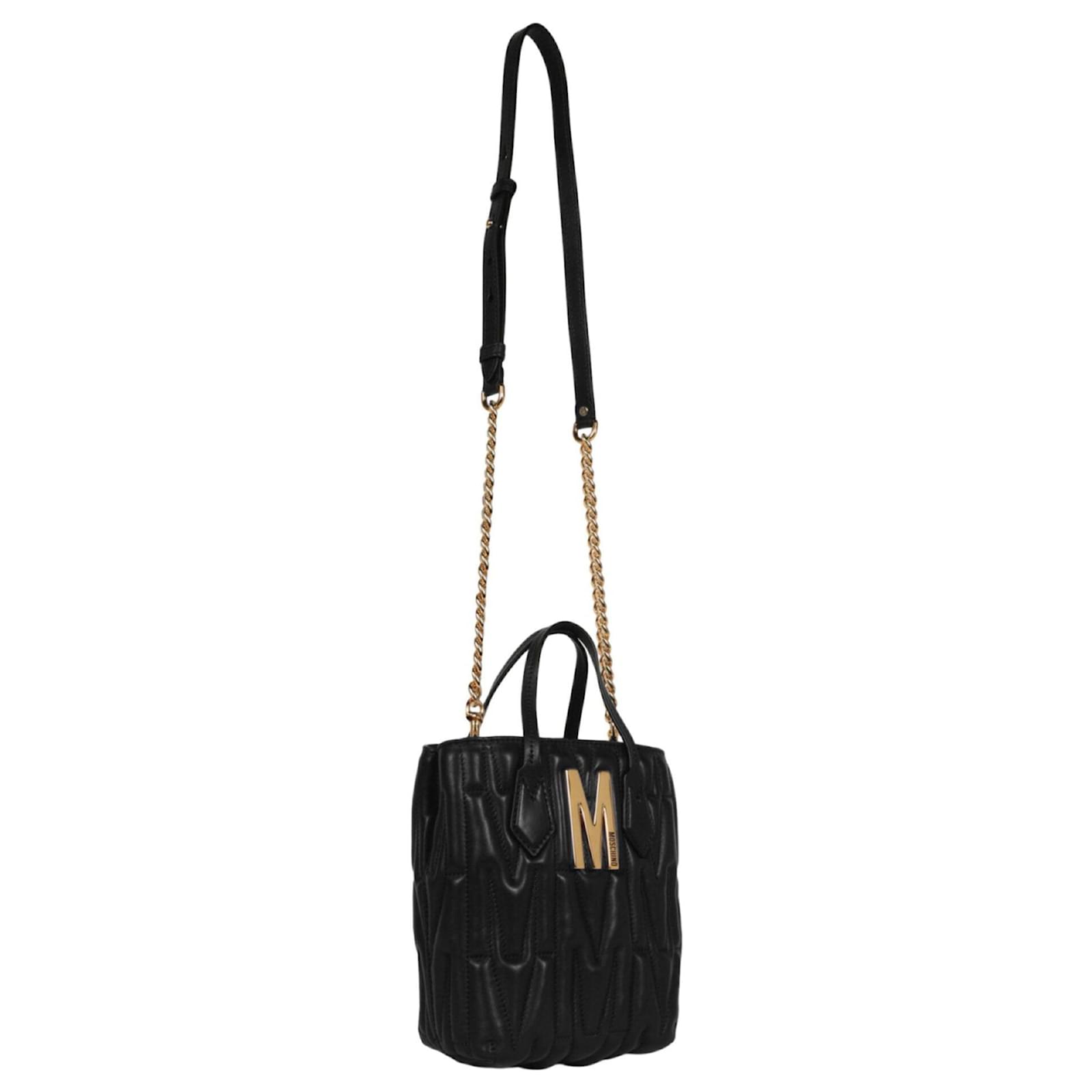 Moschino Quilted Monogram Shoulder Bag Black Leather ref.796660 Joli