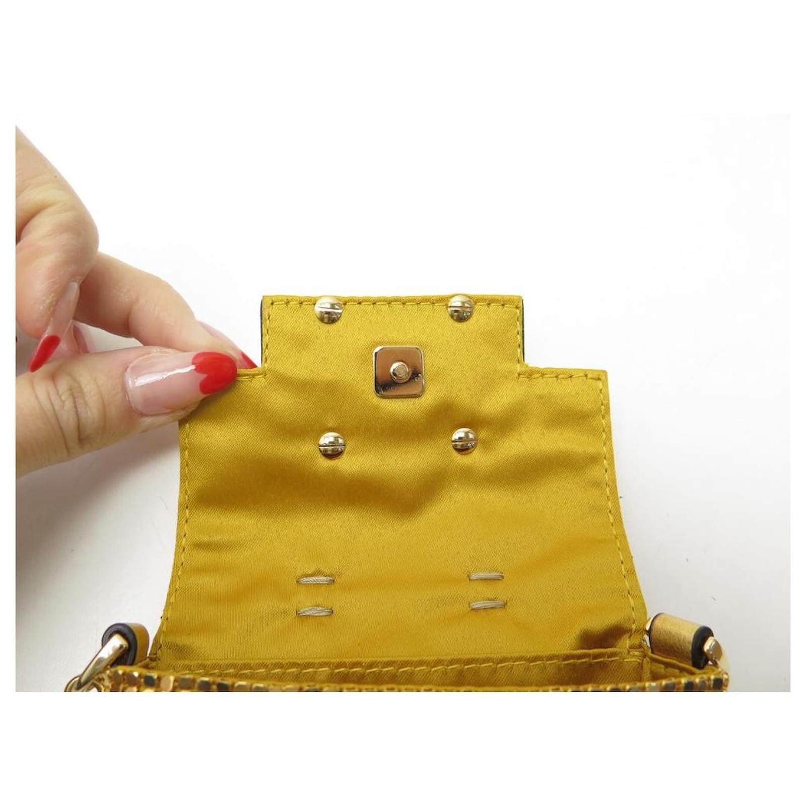 Fendi x Versace: Fendace Gold Nano Baguette Micro Bag With Maxi Chain -  Pochette