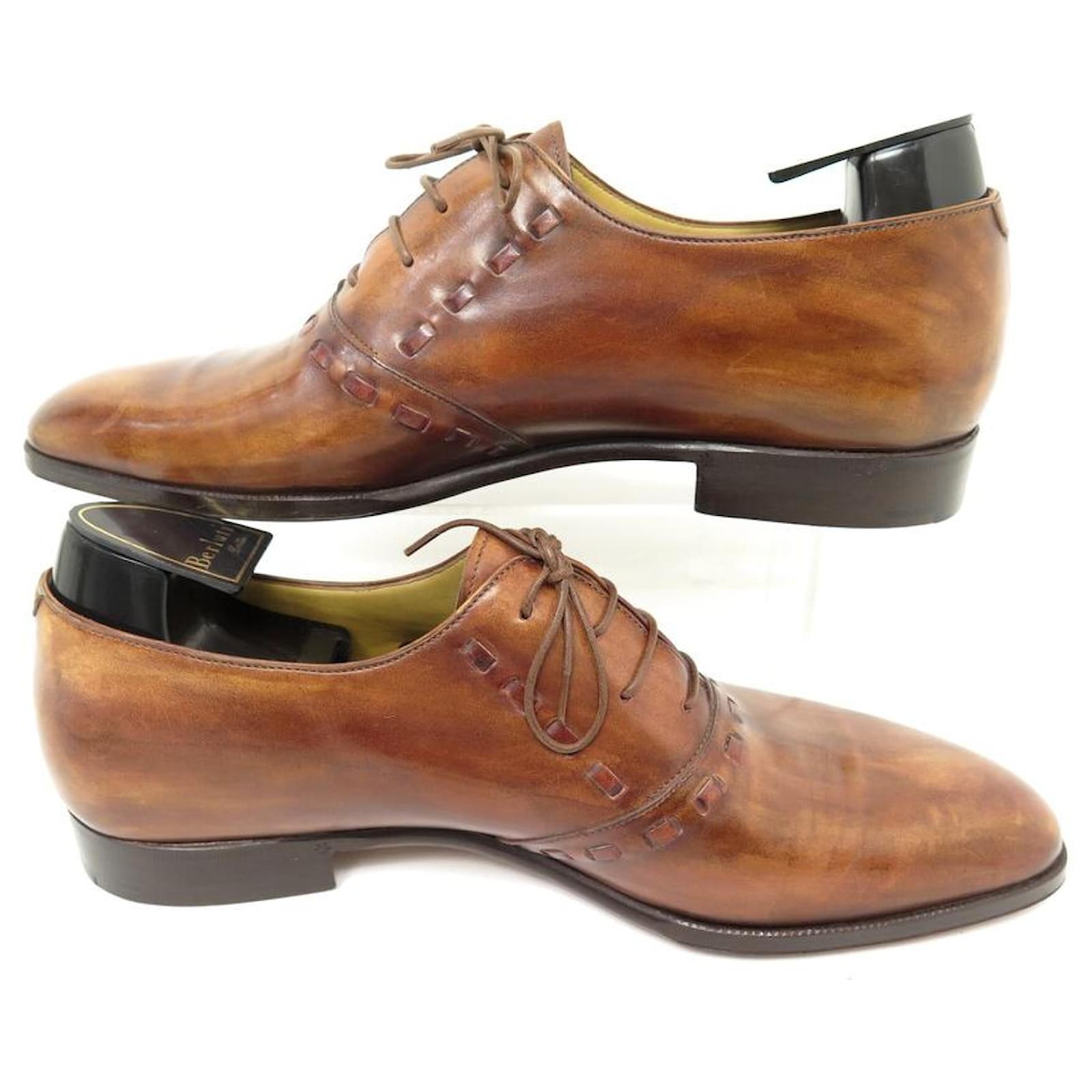 NINE BERLUTI RICHELIEU SHOES 0141 8.5 42.5 PATINA LEATHER SHOES Black  ref.854992 - Joli Closet