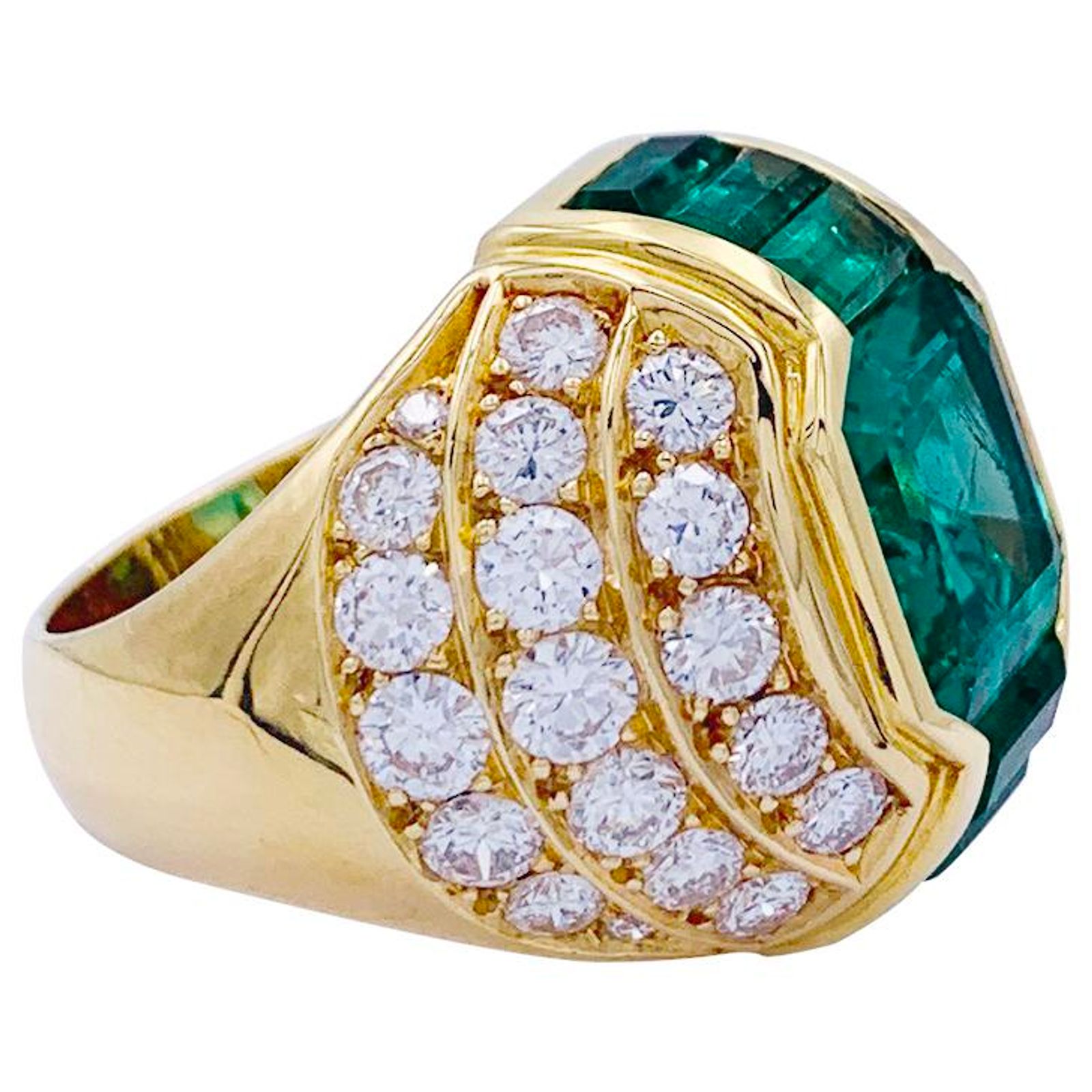 Bague Femme En Or Jaune 14 Carats Massif - Design Dôme Ondulé Avec Pierre CZ, Taille 7, Réglable