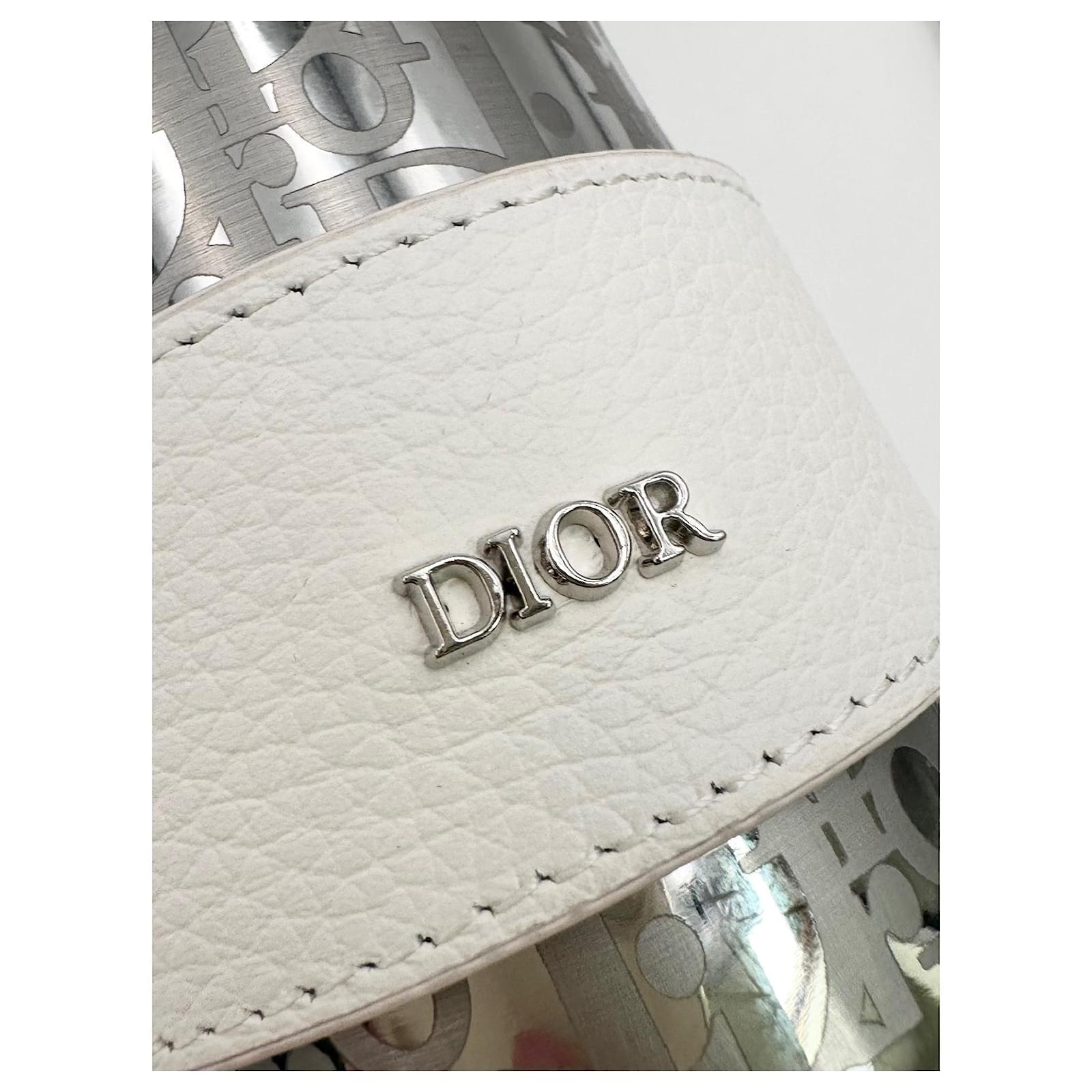 Dior - Dior Aqua Bottle with Shoulder Strap Black Grained Calfskin and Dior Oblique Stainless Steel - Men