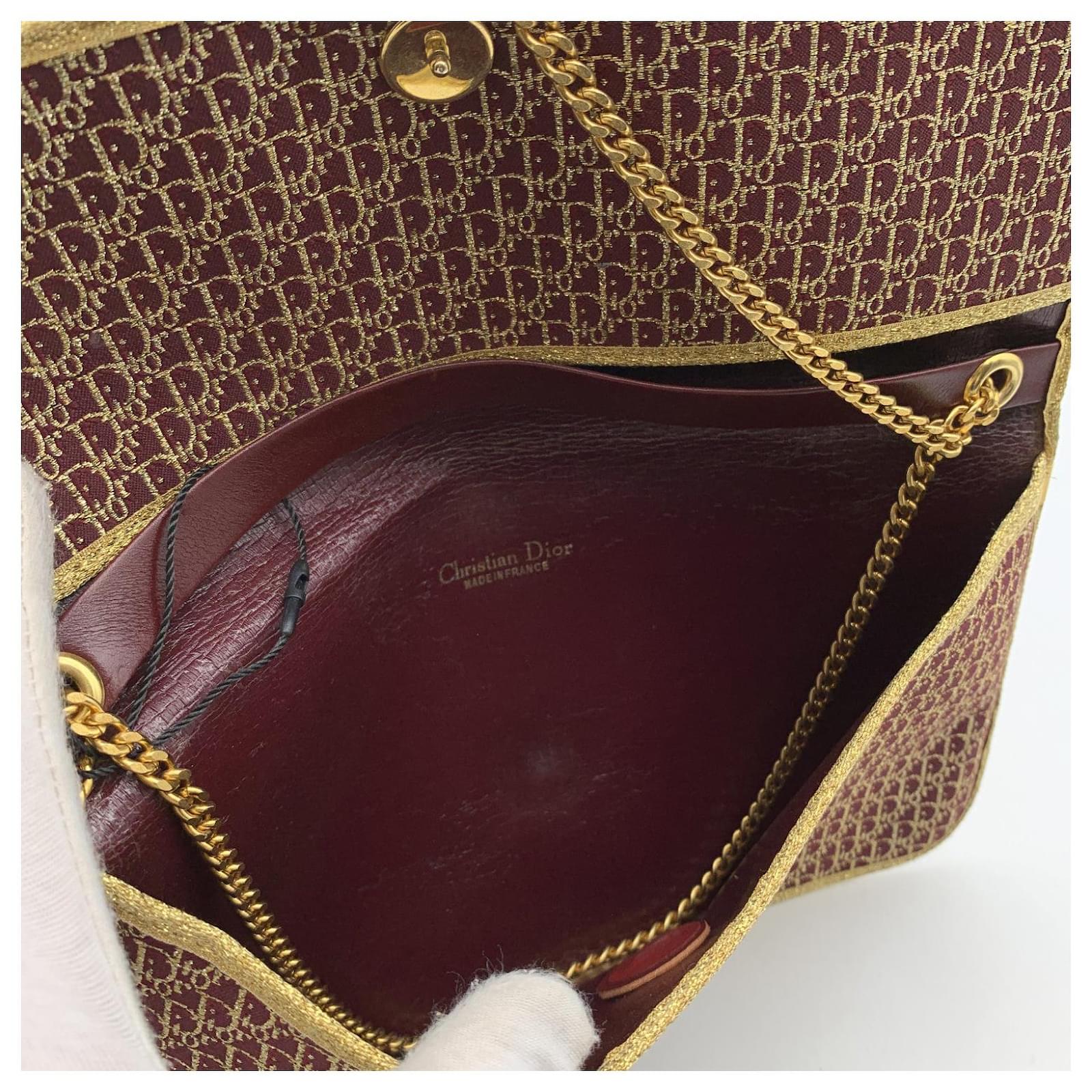 Christian Dior Vintage Burgundy Leather Shoulder Bag with Gold