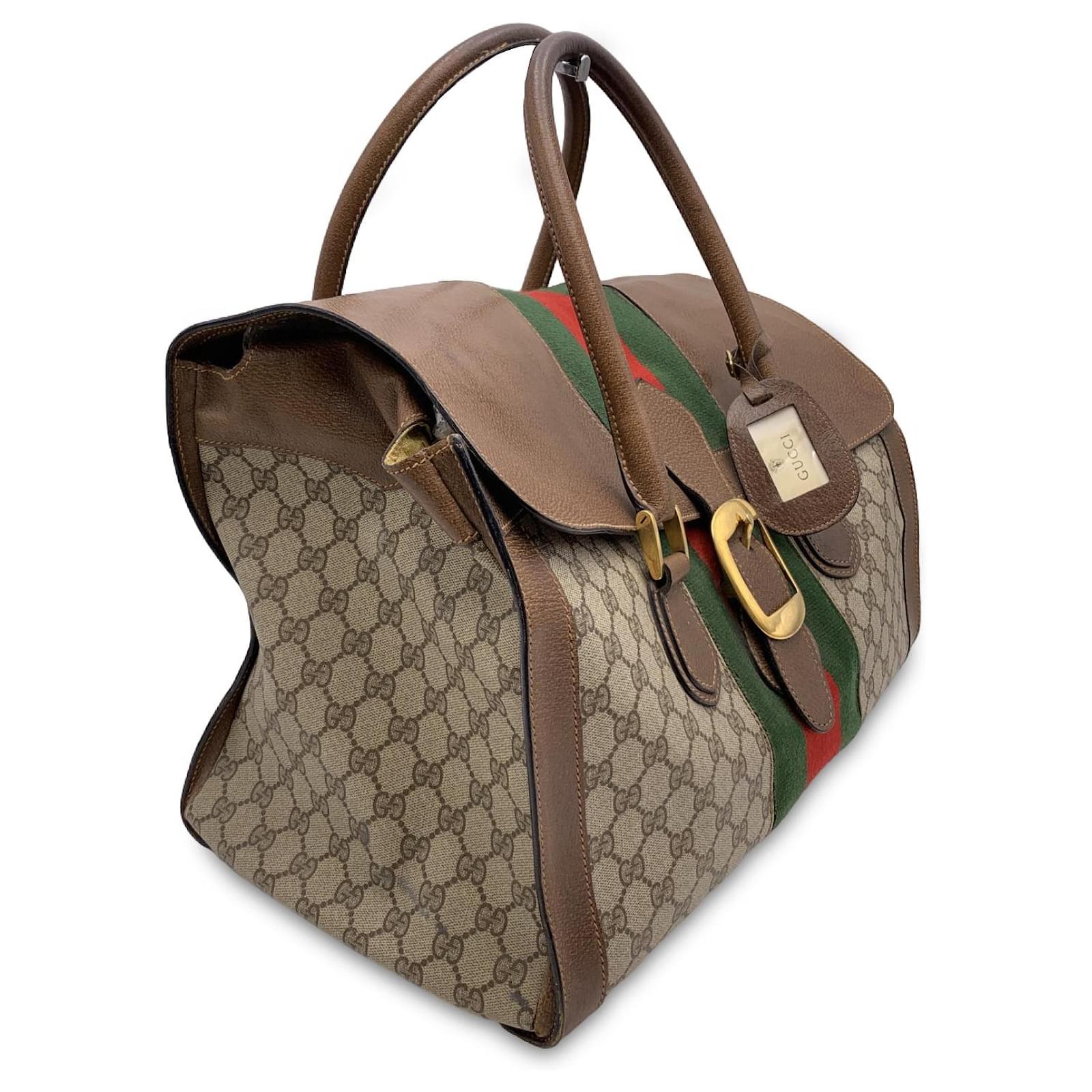 Gucci Vintage GG Monogram Canvas Travel Carry On Bag with Stripes Brown  Cloth ref.799781 - Joli Closet