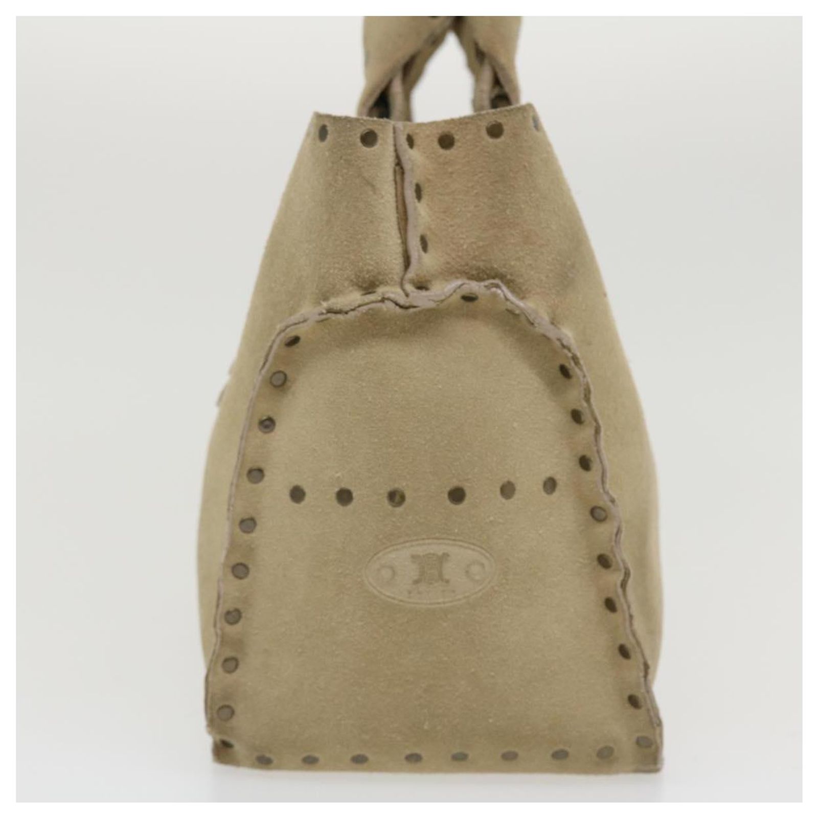 Céline CELINE Boogie Studs Hand Bag Suede Beige CE00/33 Auth ti868 