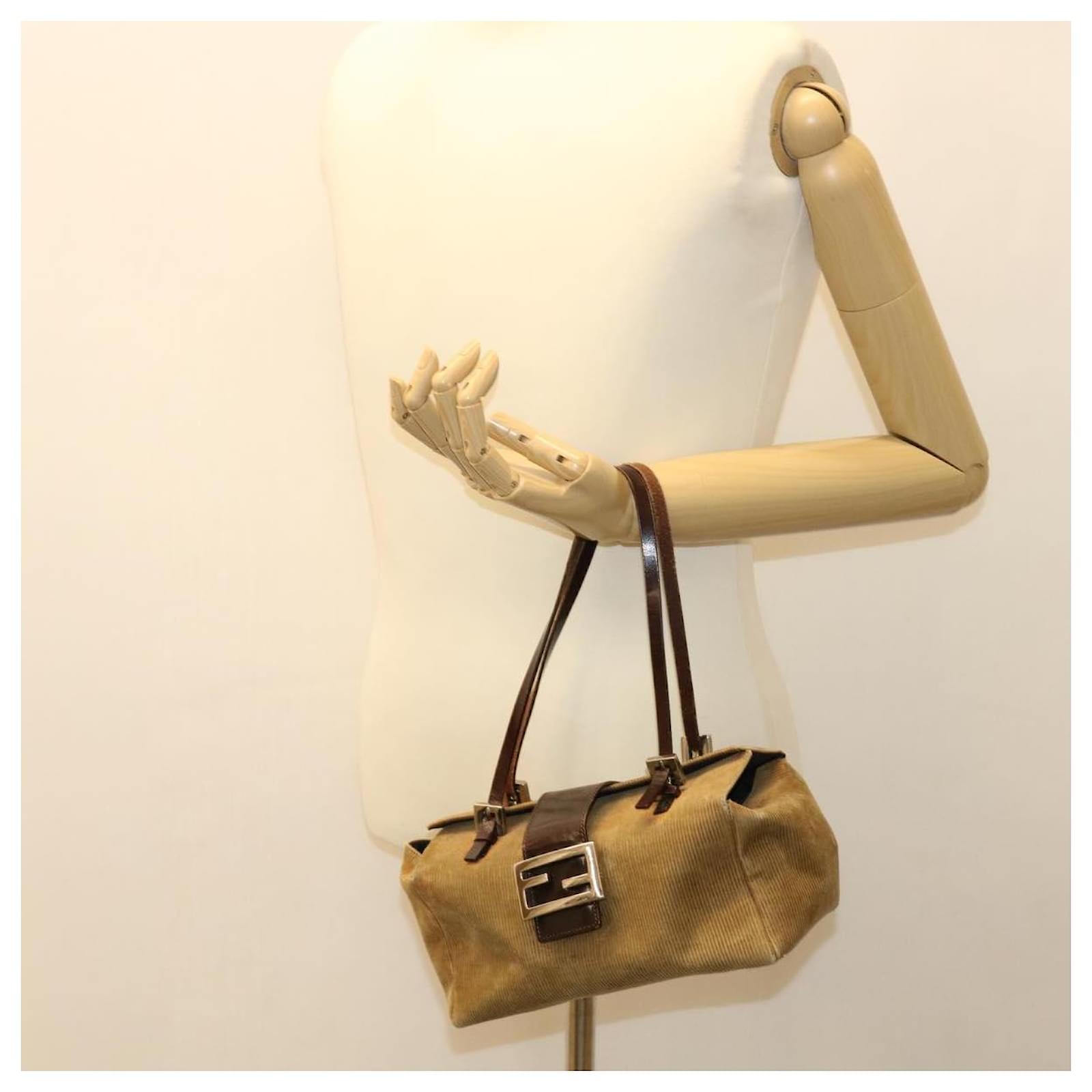 FENDI Mamma Baguette Shoulder Bag Corduroy Beige 10163350001
