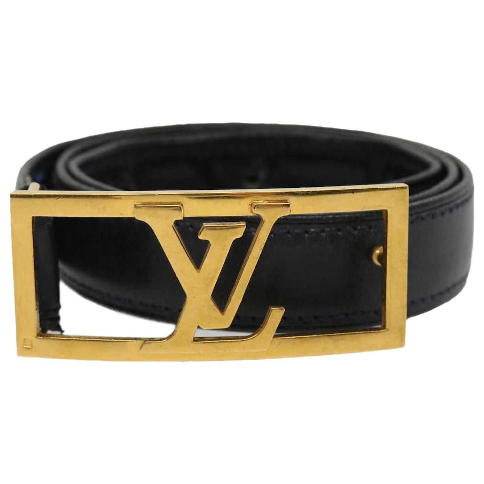 LOUIS VUITTON Belt Leather 25.6-31.5 Black Gold LV Auth bs3869