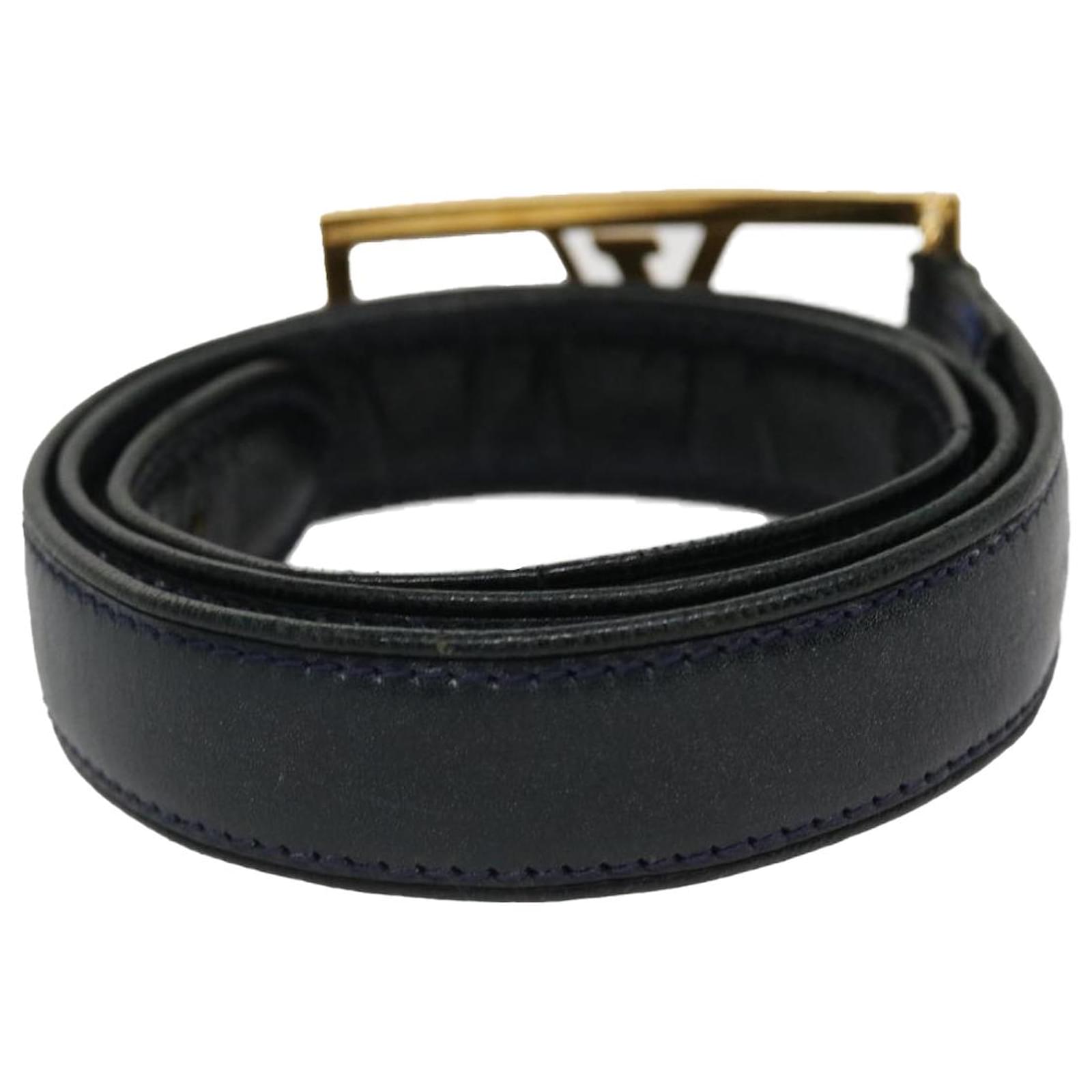 LOUIS VUITTON Belt Leather 25.6-31.5 Black Gold LV Auth bs3869