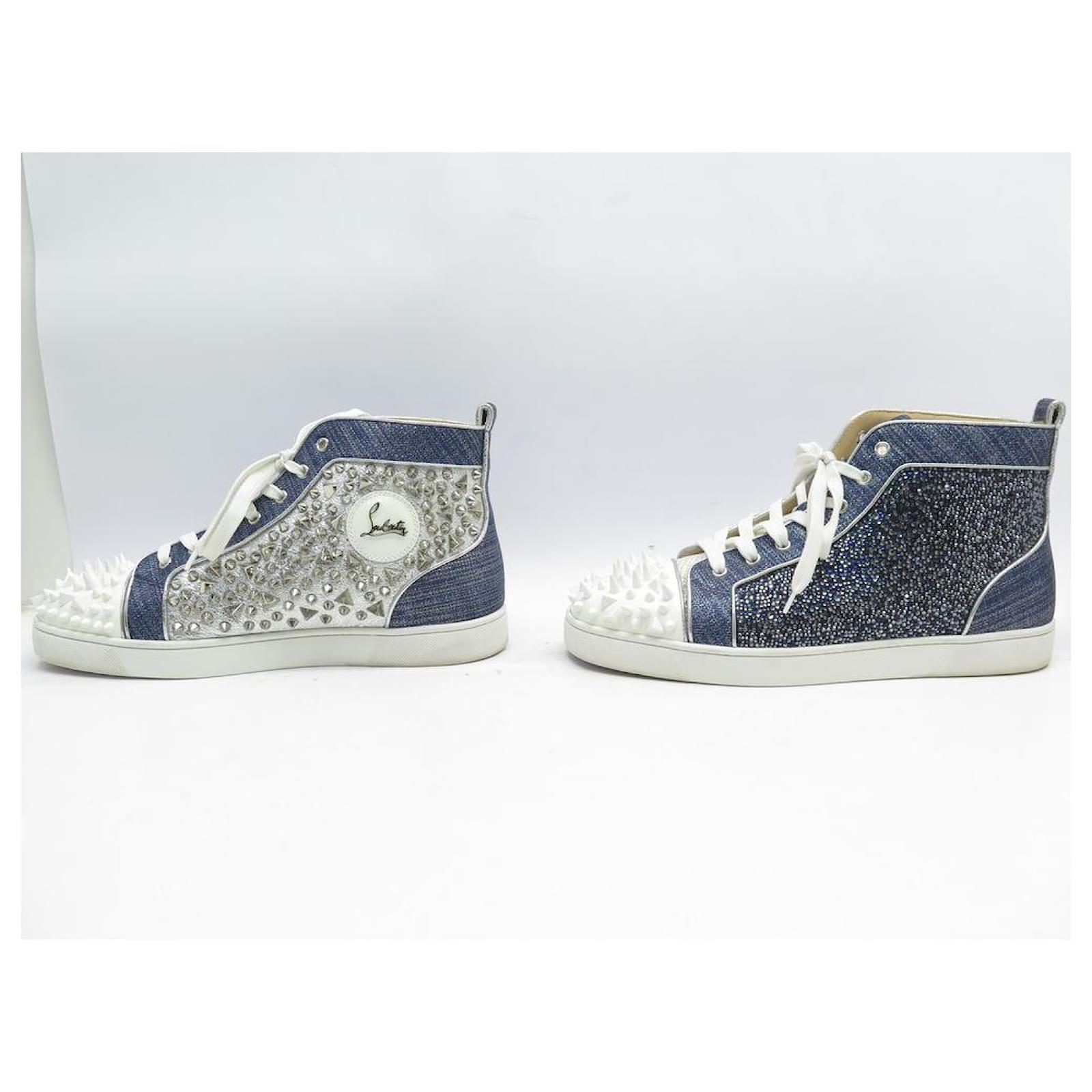 NEW CHRISTIAN LOUBOUTIN LOUIS MIX MID TOP SPIKED DENIM SHOES 45