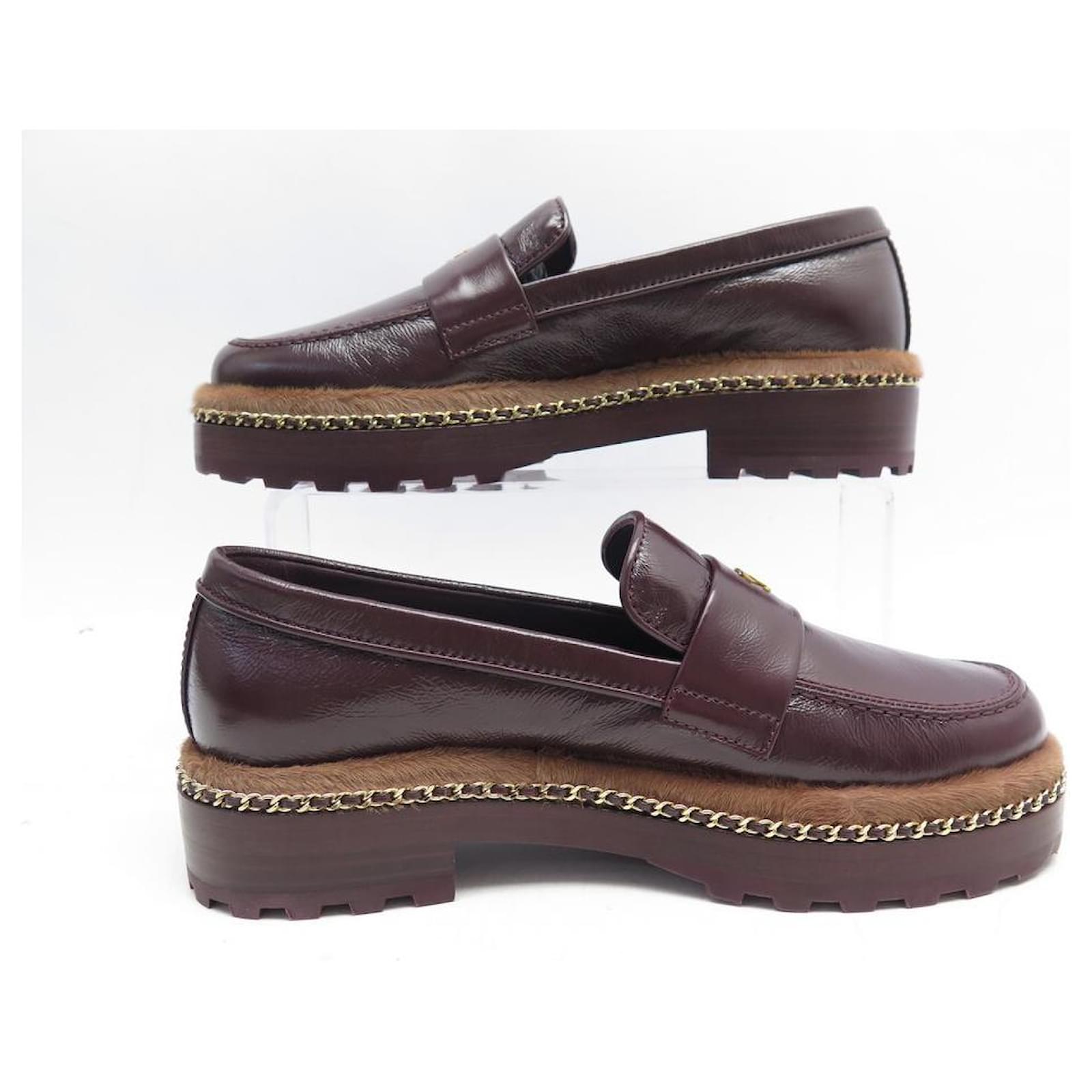 NEW CHANEL G SHOES33189 Church´s Loafers 36 BURGUNDY LEATHER LOGO CC LOAFERS  Dark red ref.801988 - Joli Closet
