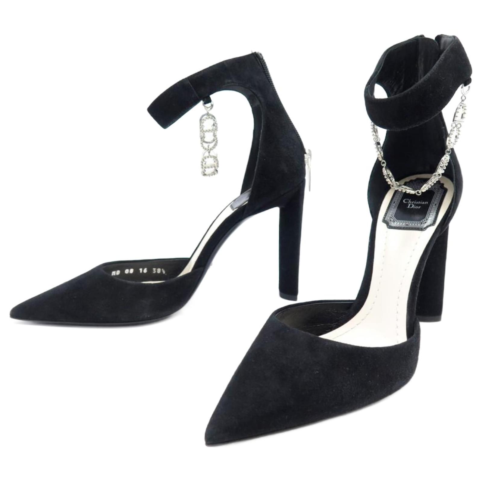 NEW CHRISTIAN DIOR SHOES PUMPS CHAIN LOGO CD SUEDE 38.5 PUMPS Black ref
