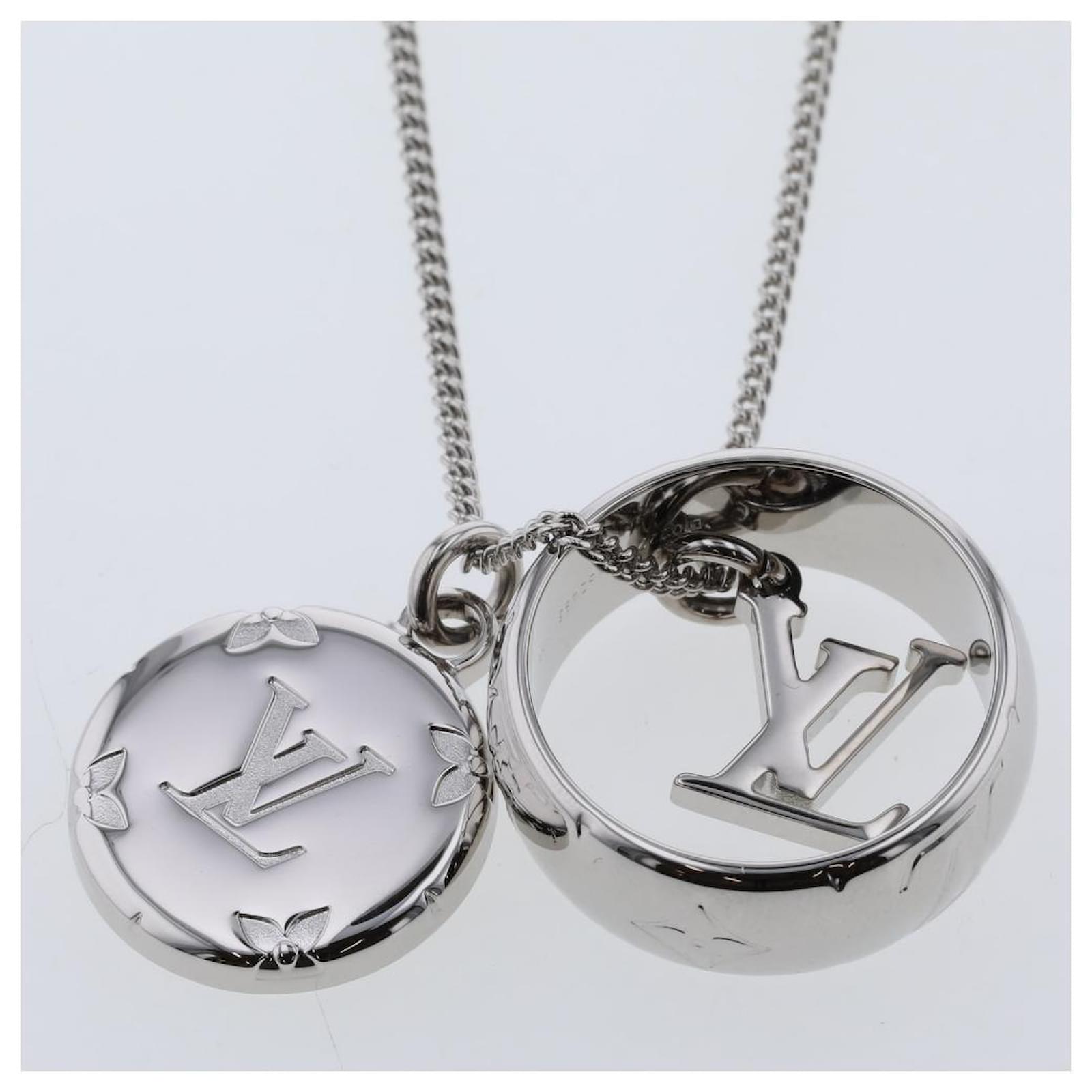 LOUIS VUITTON Monogram Charms Necklace Silver M62485 90201787