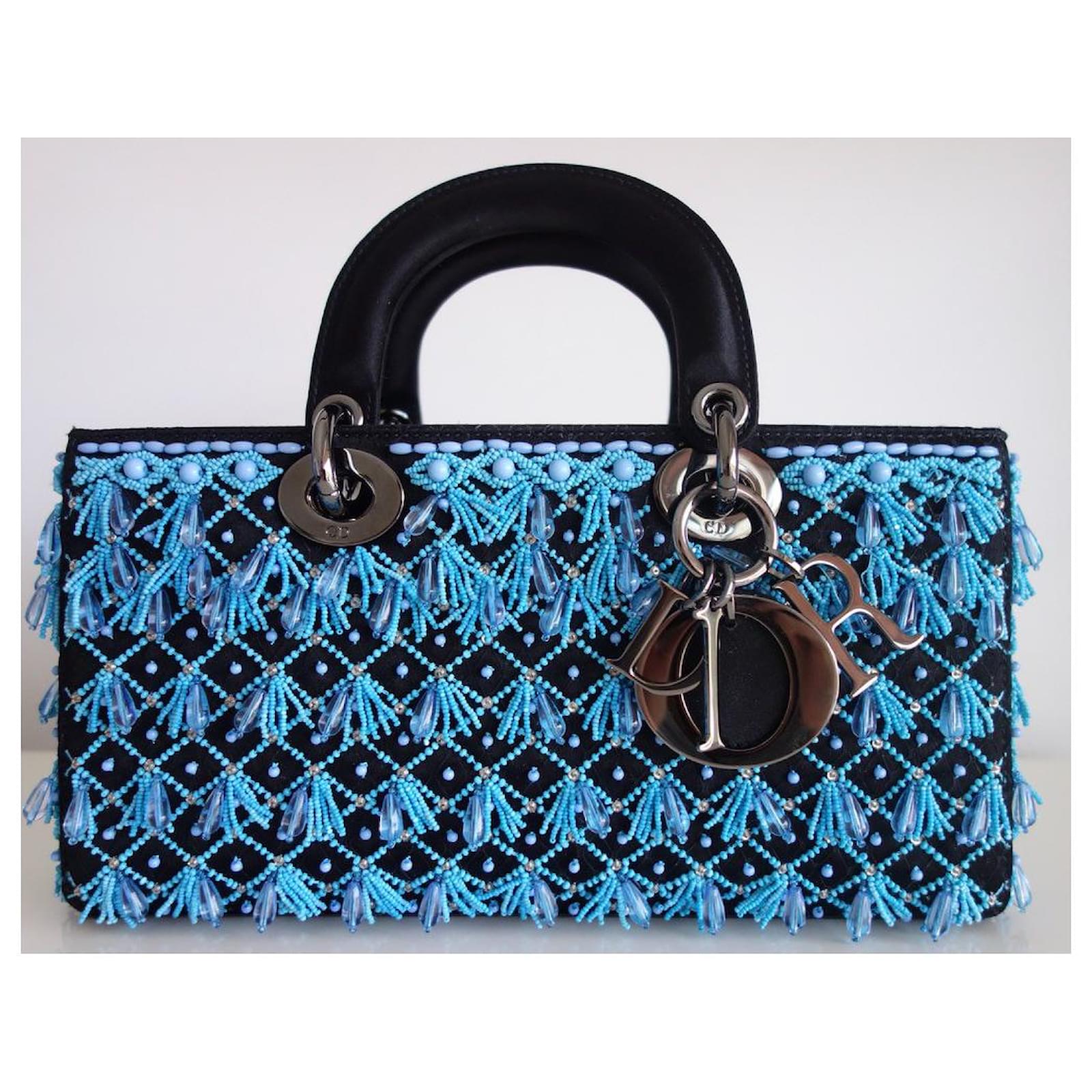 Lady Dior D-Joy bag Exceptional piece 2023 Black Blue Satin ref