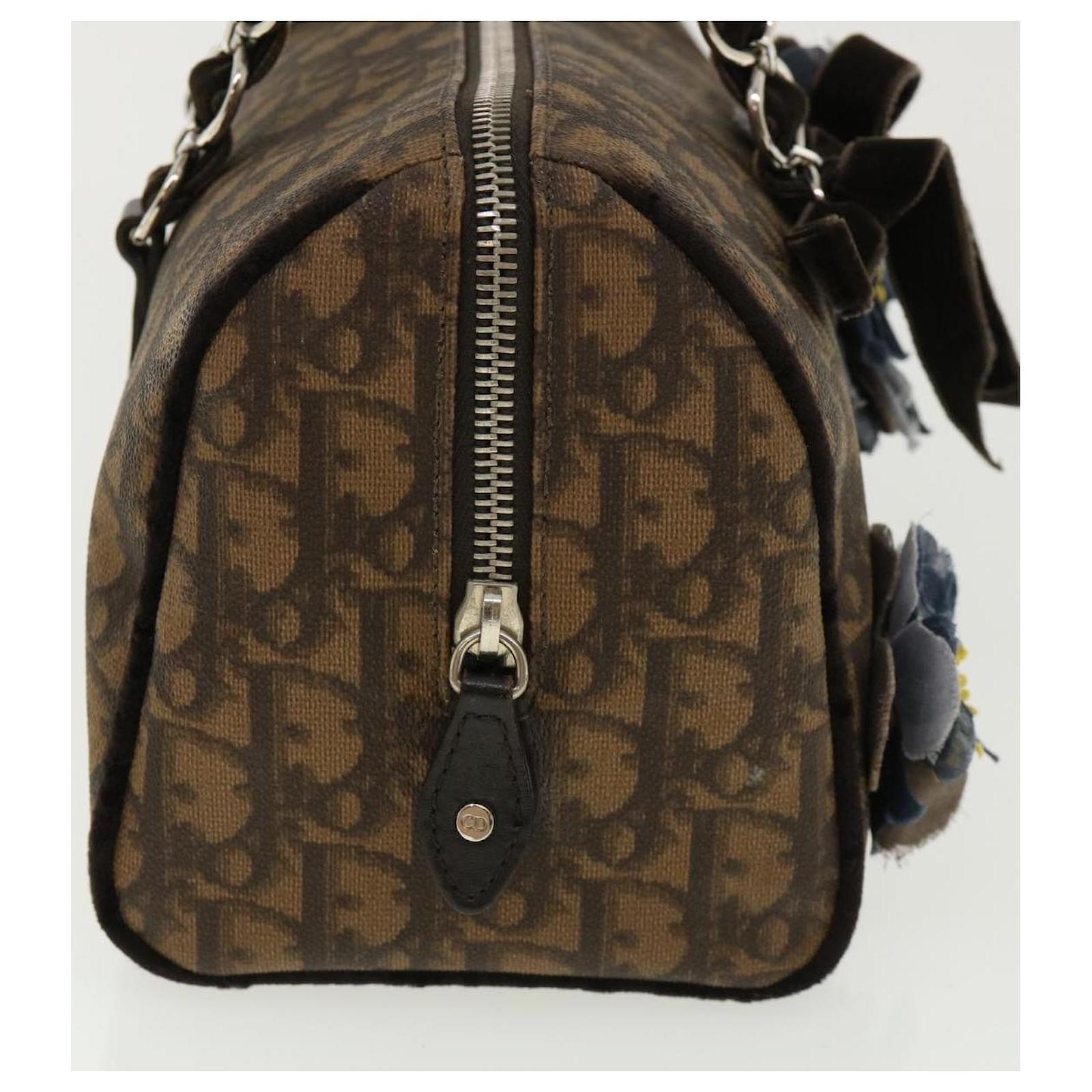 Christian Dior trotter romantic Flower Shoulder Bag Brown 07-BO