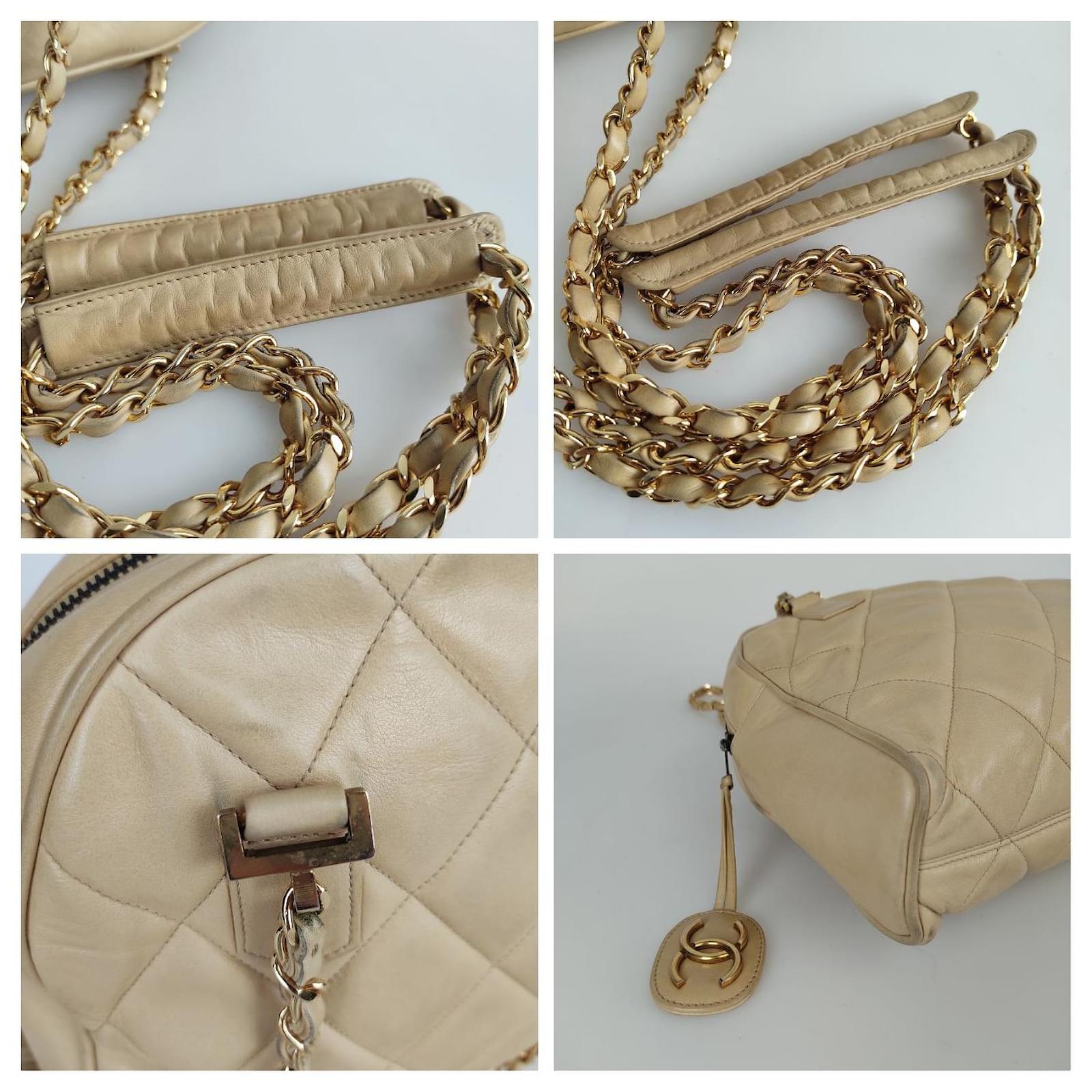 1980s Vintage Gold Lamb Leather Chanel Handbag With Double Chain Shoulder  Straps