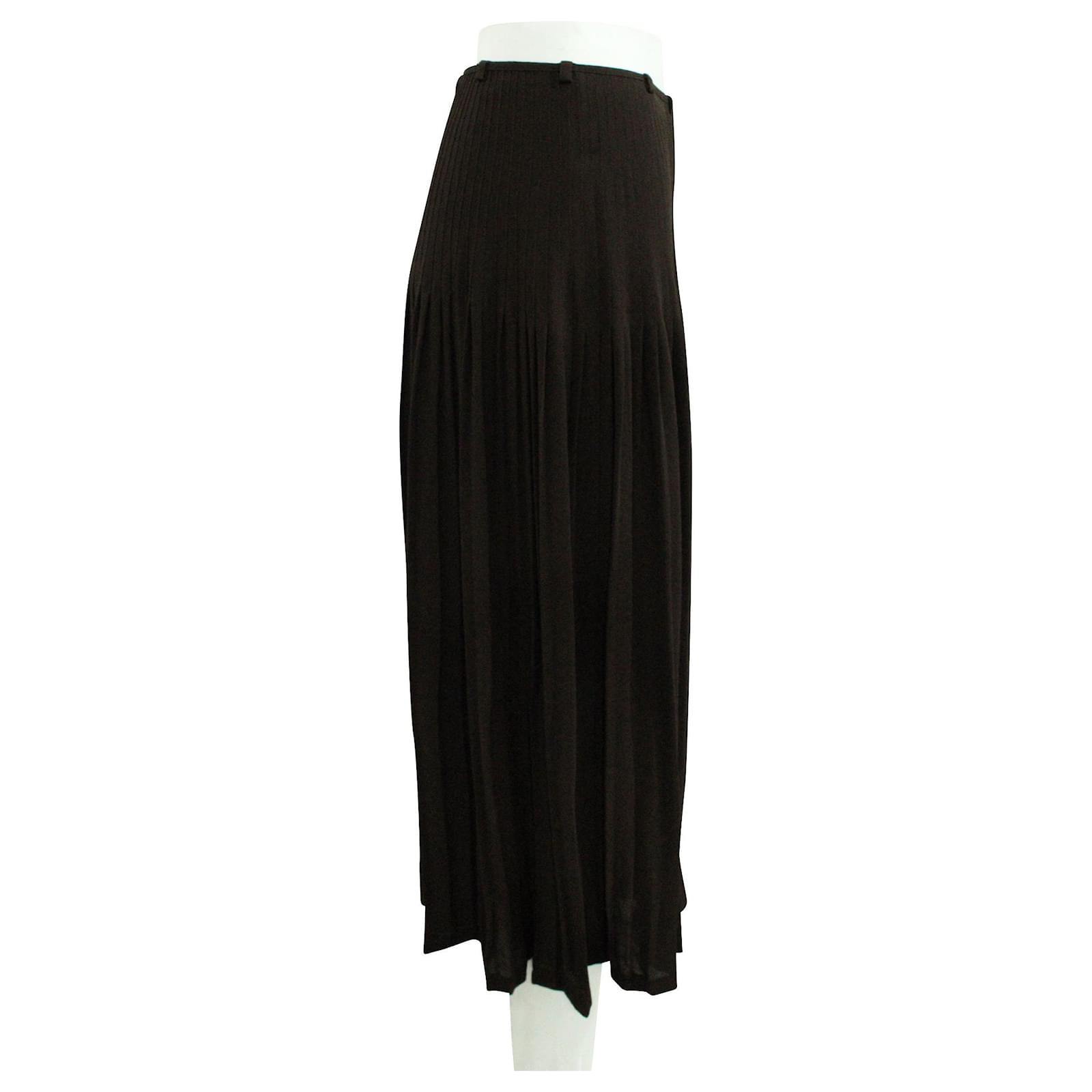 Jupe Plissée Midi Marks And Spencer - Femme Taille 10 - Marron 100% Polyester - Occasion