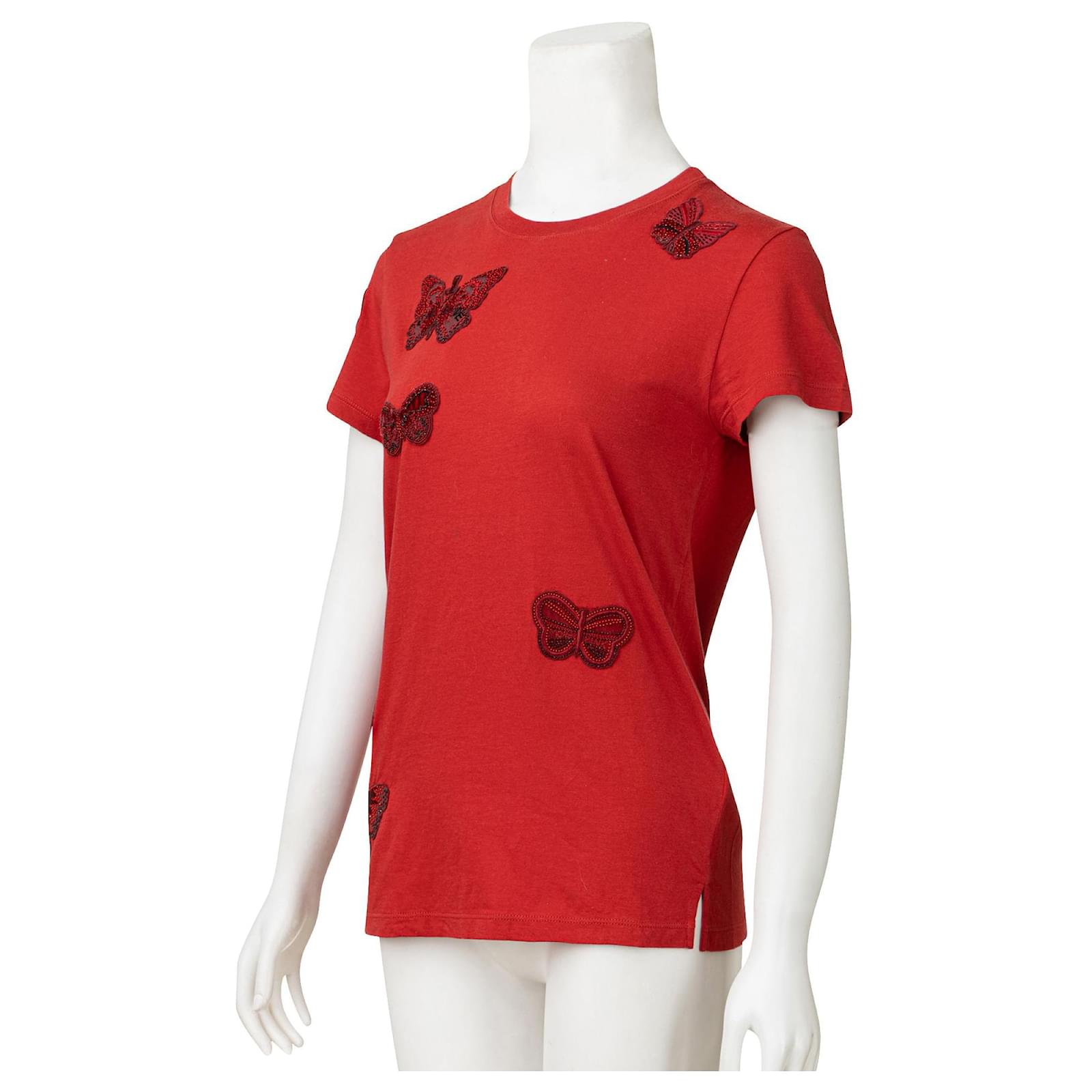 Tシャツ・カットソー VALENTINO GARAVANI `Butterfly Embroideries` T-Shirt VALENTINO Garavani White Cotton Butterfly Embroidered T