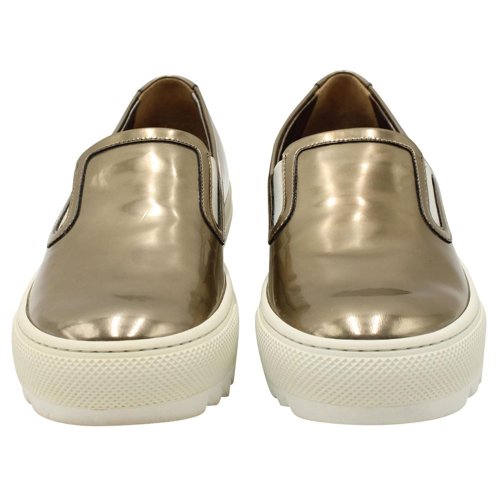 Salvatore Ferragamo Golden Metallic Slip-On Sneakers Rubber