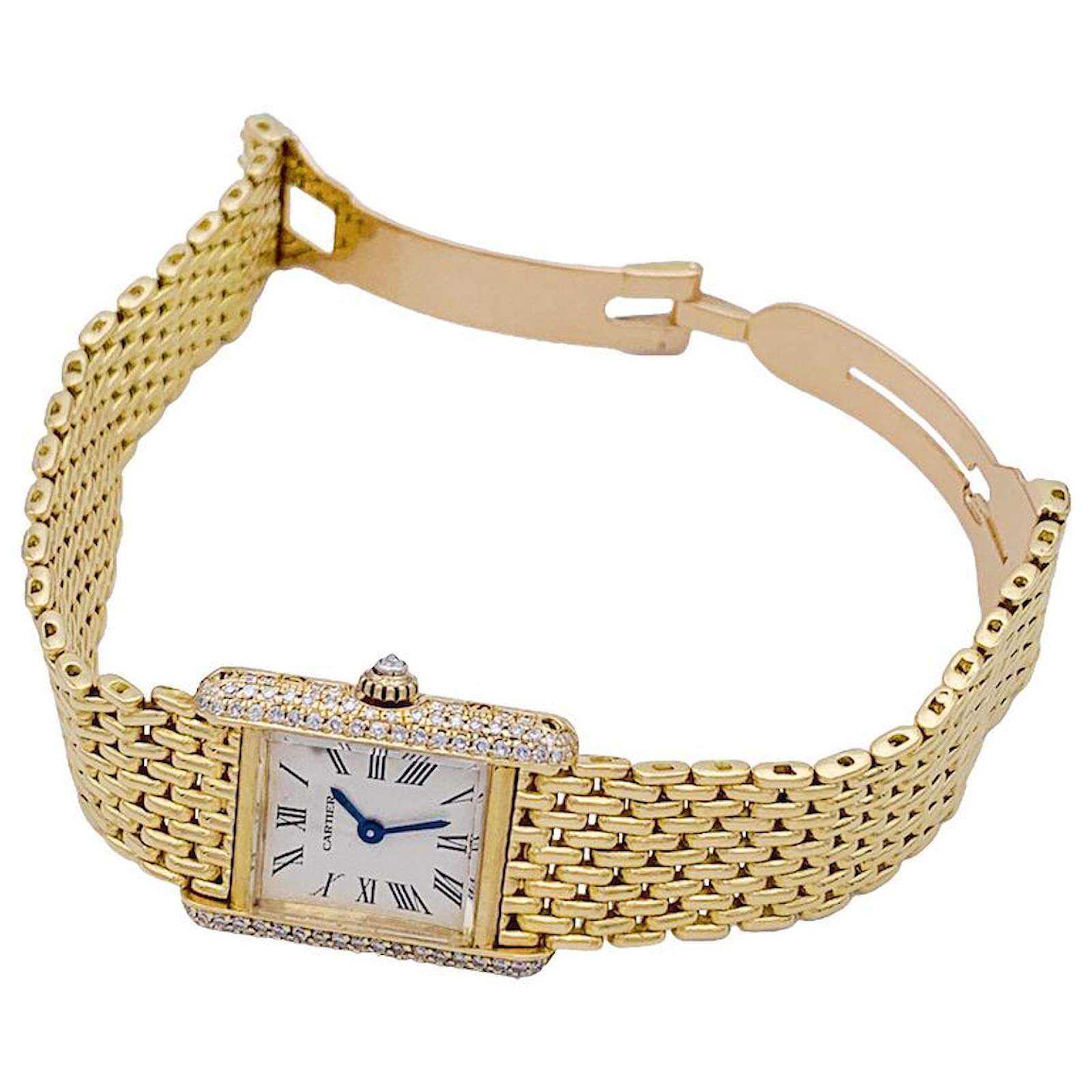 Cartier Tank Louis Cartier 18 YG Grain De Riz Mesh Bracelet