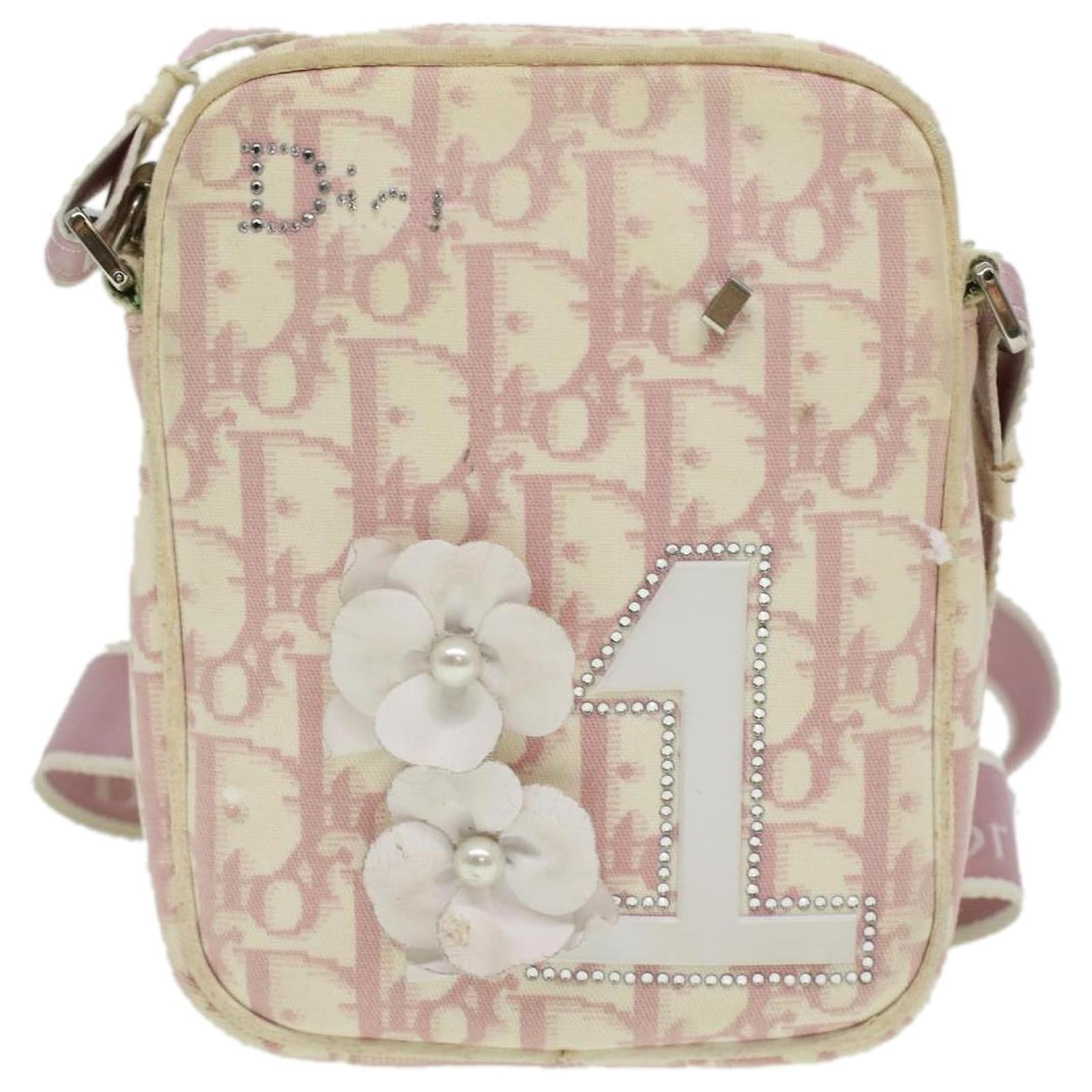 Christian Dior Trotter Canvas Flower Shoulder Bag Pink Auth yk5921  ref.816467 - Joli Closet