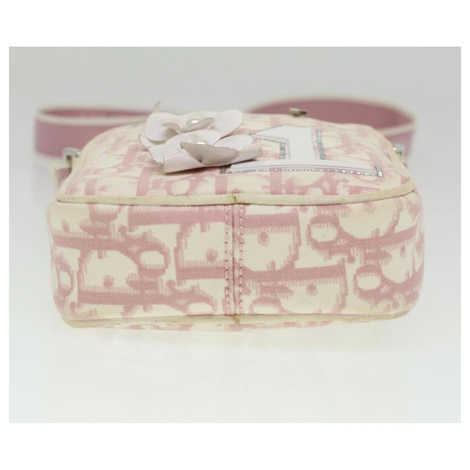 Christian Dior Trotter Canvas Flower Shoulder Bag Pink Auth yk5921  ref.816467 - Joli Closet