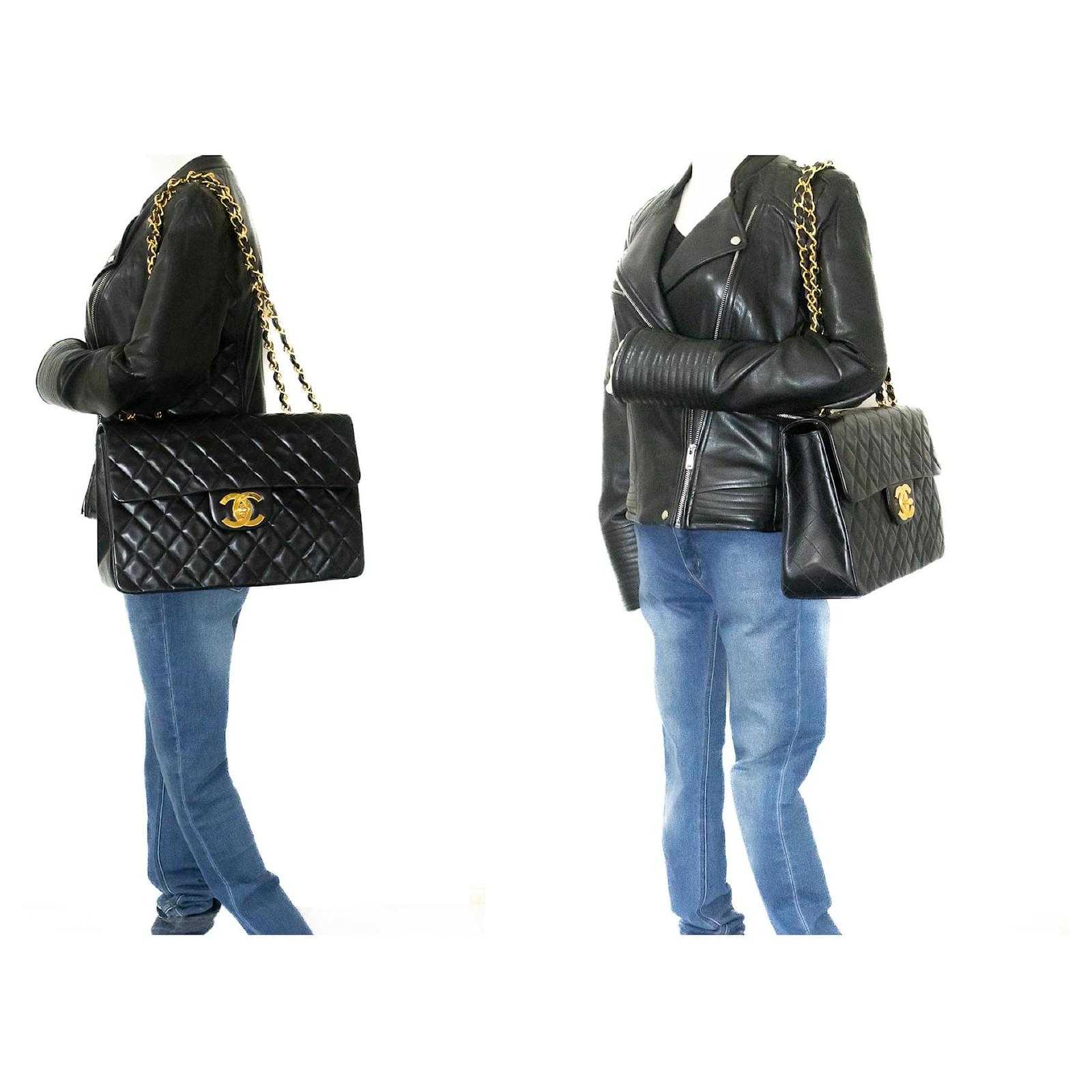 CHANEL Classic Large 13 Flap Chain Shoulder Bag Black Lambskin Leather  ref.817208 - Joli Closet