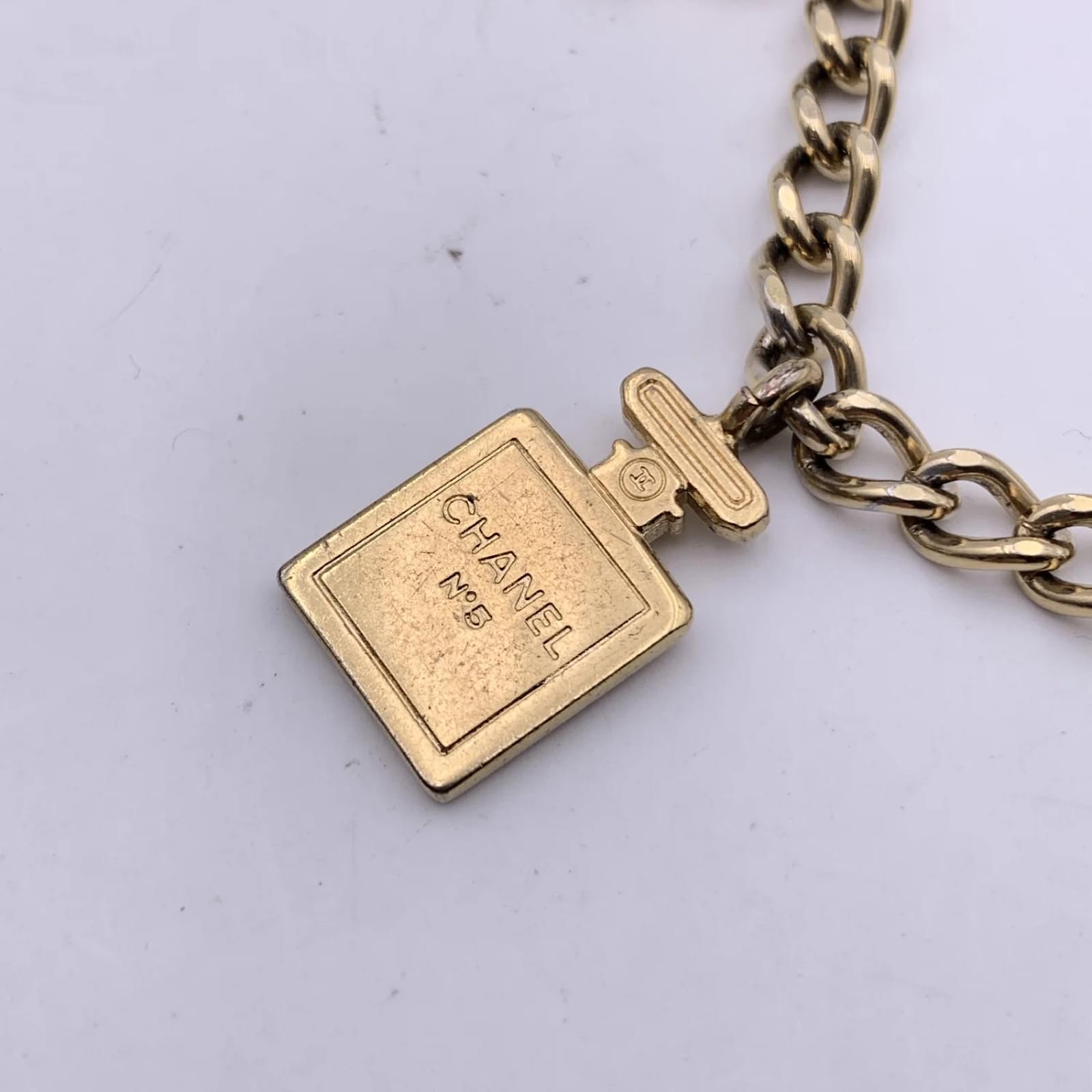 Chanel Gold Metal Chain Logo Bracelet with Perfume Charms Golden ref.817582  - Joli Closet